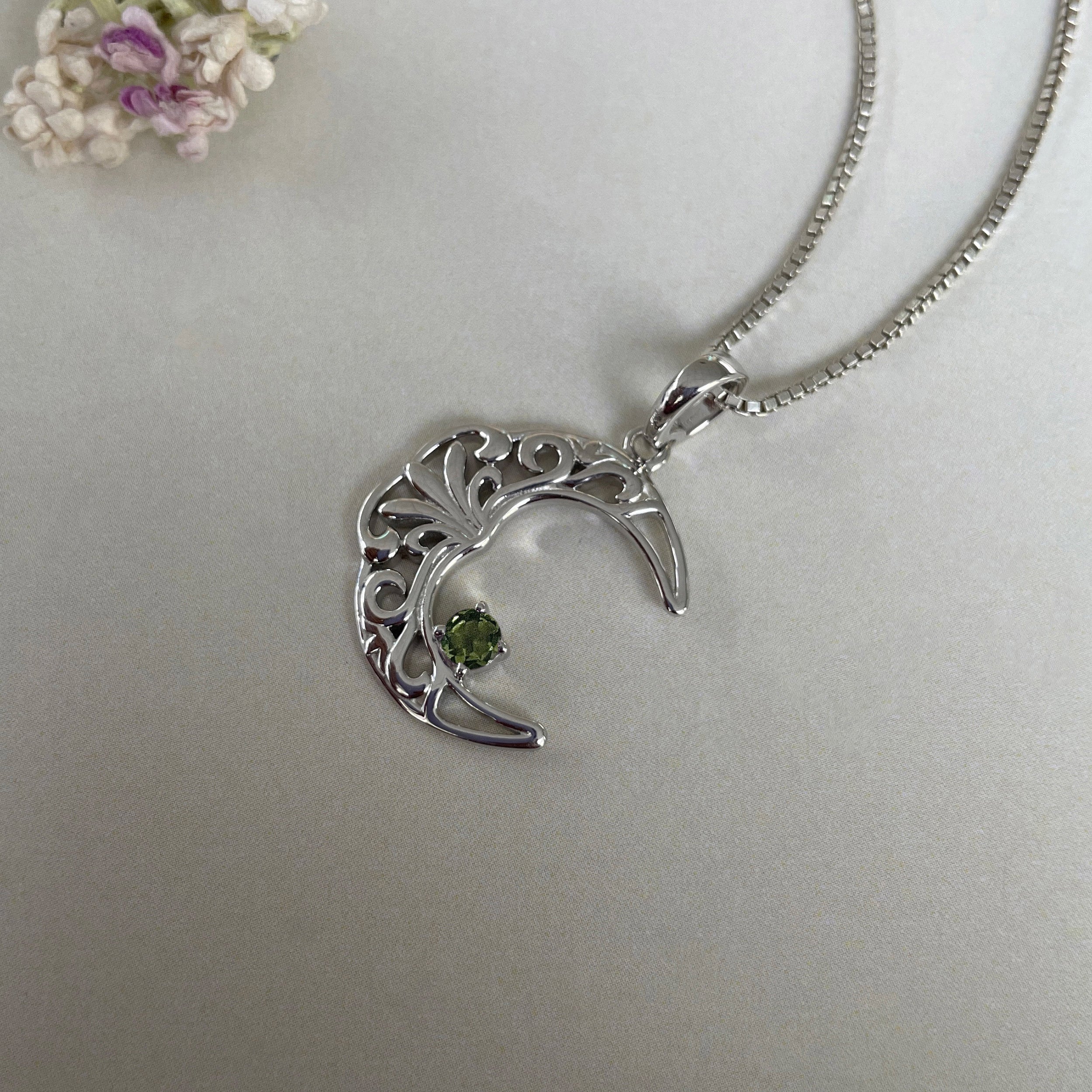Moldavite Crescent Moon Pendant-(MLD-SN-150P.)