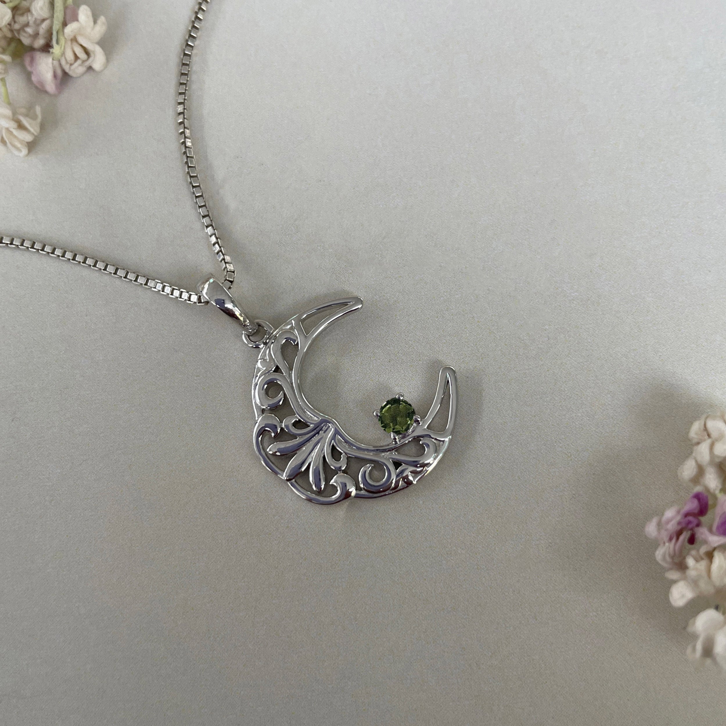Moldavite Crescent Moon Pendant-(MLD-SN-150P.)