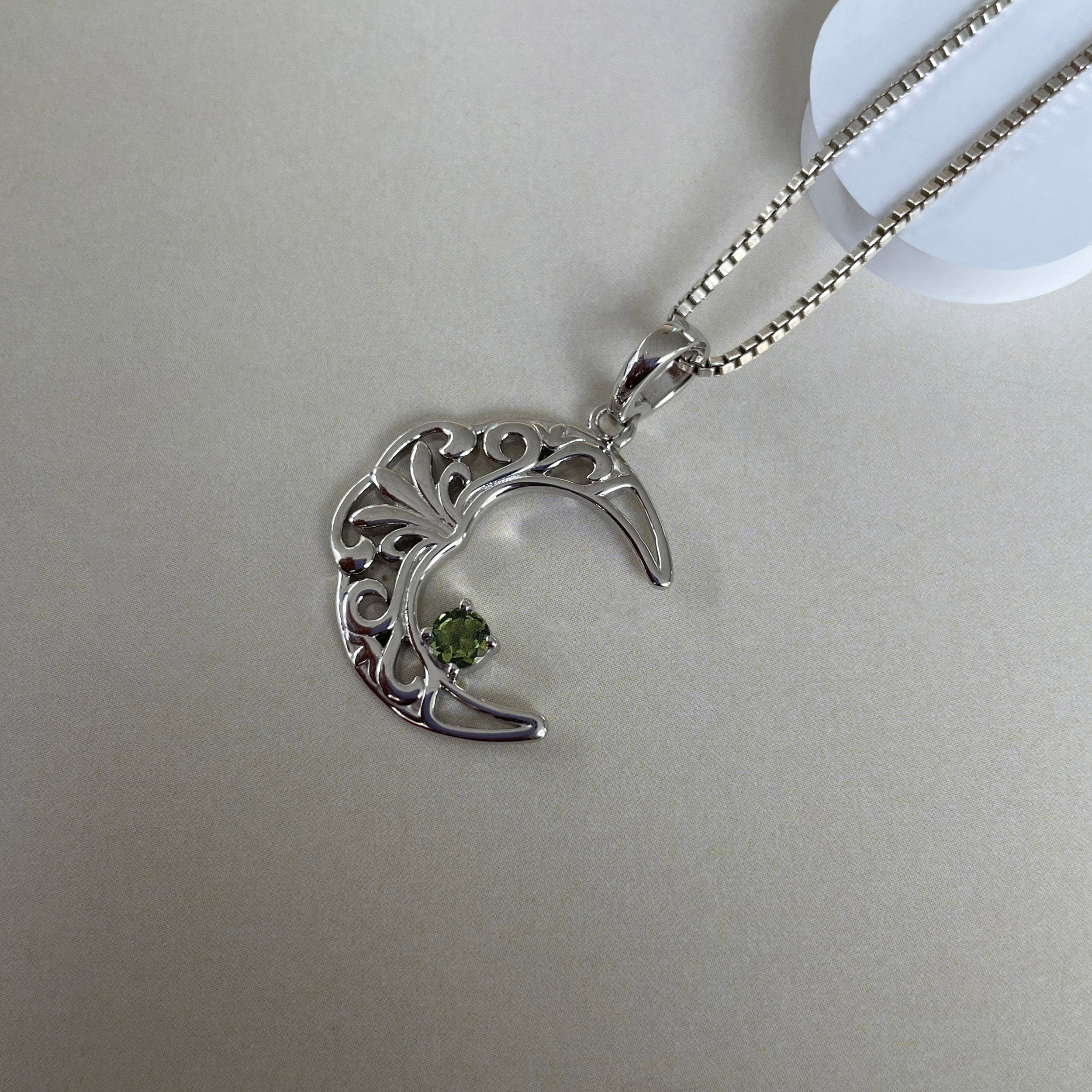 Moldavite Crescent Moon Pendant-(MLD-SN-150P.)