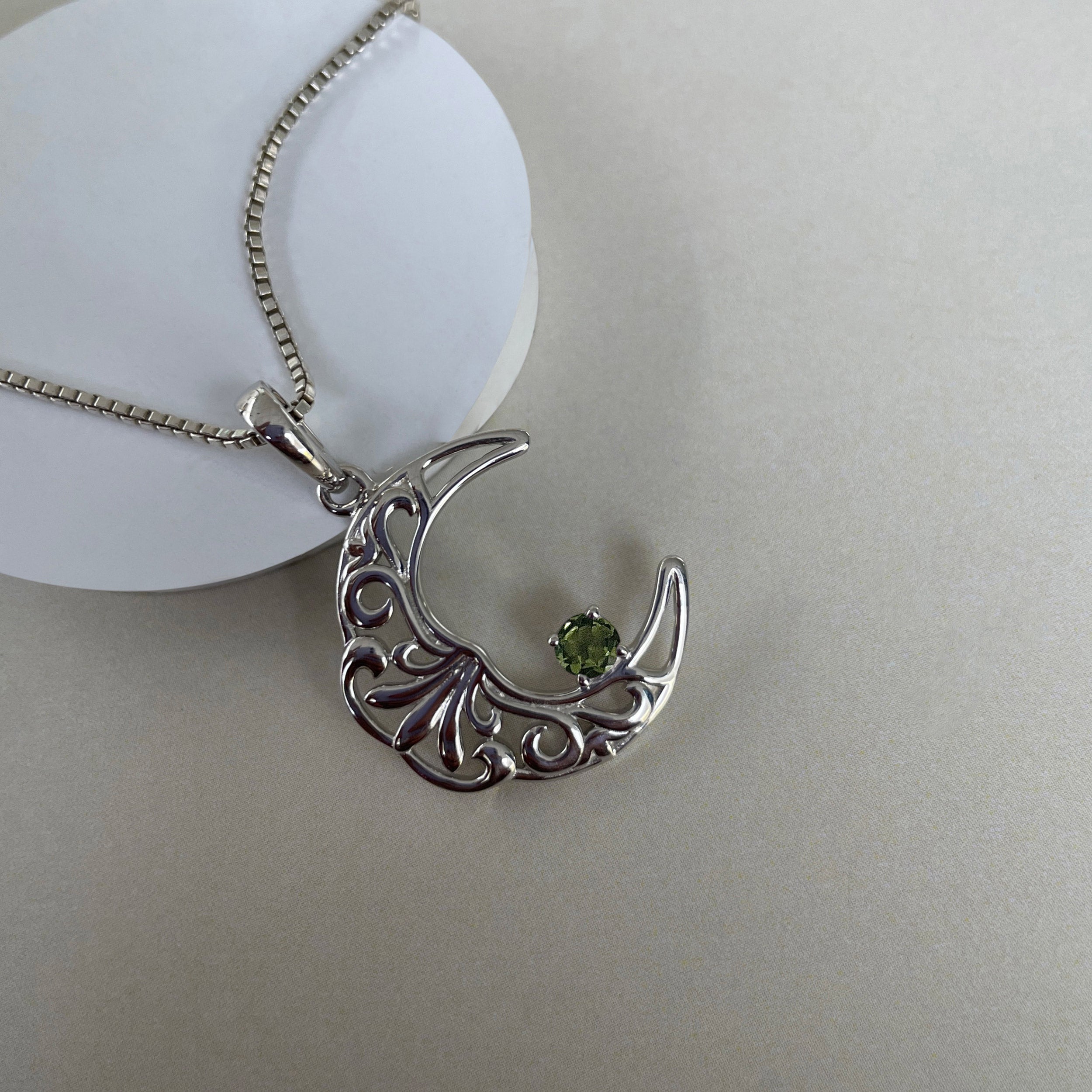 Moldavite Crescent Moon Pendant-(MLD-SN-150P.)
