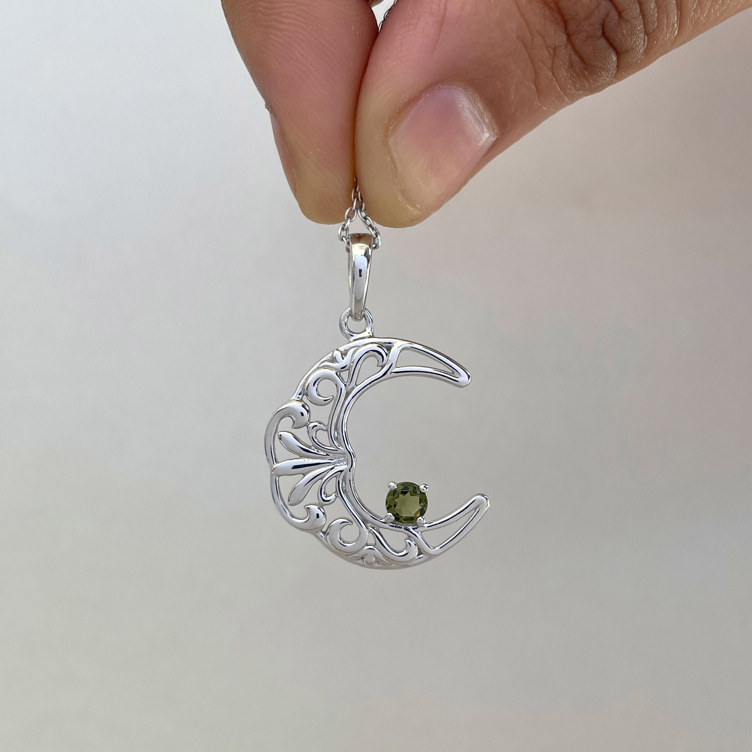 Moldavite Crescent Moon Pendant-(MLD-SN-150P.)