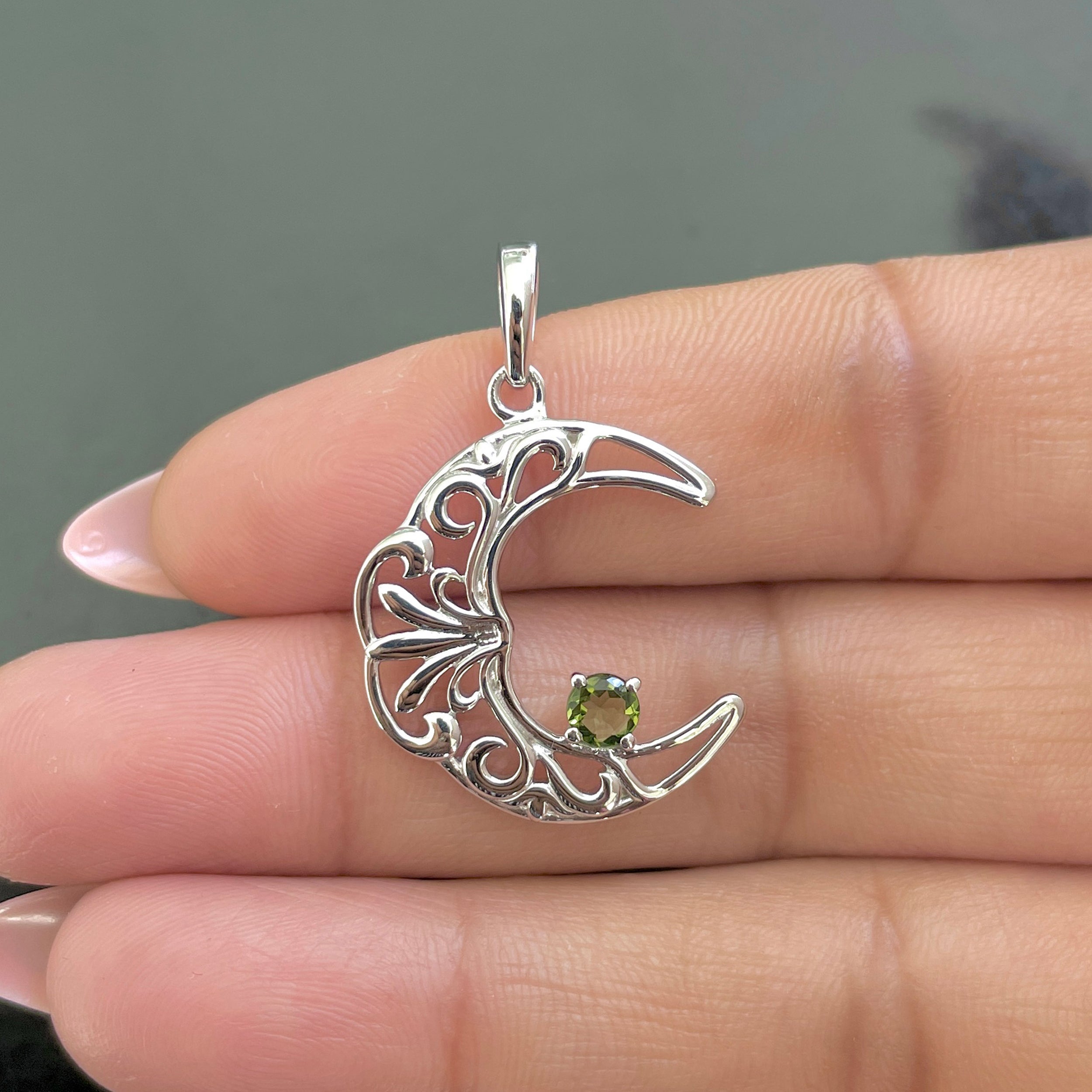 Moldavite Crescent Moon Pendant-(MLD-SN-150P.)
