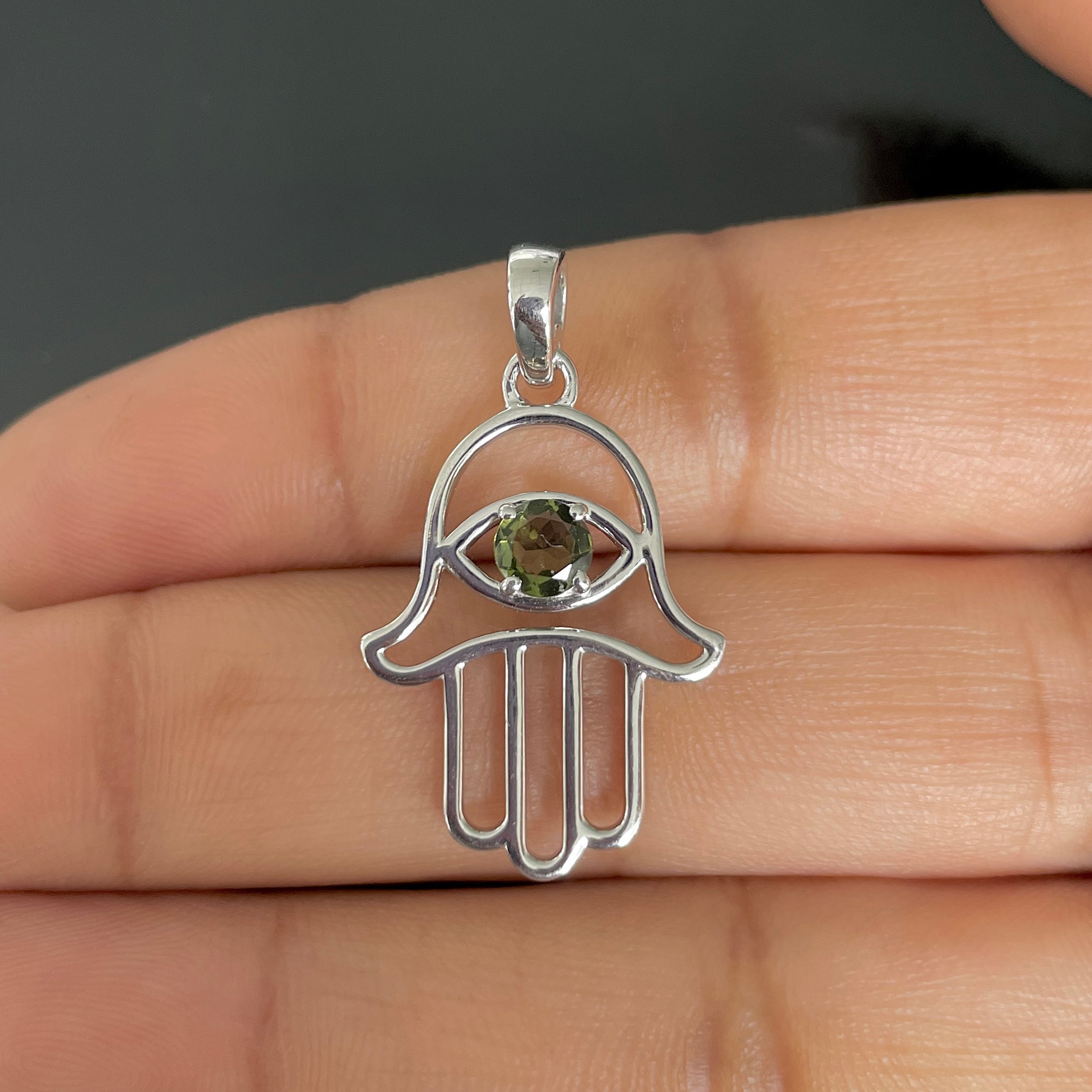 Moldavite Hamsa Hand Pendant-(MLD-SN-172.)