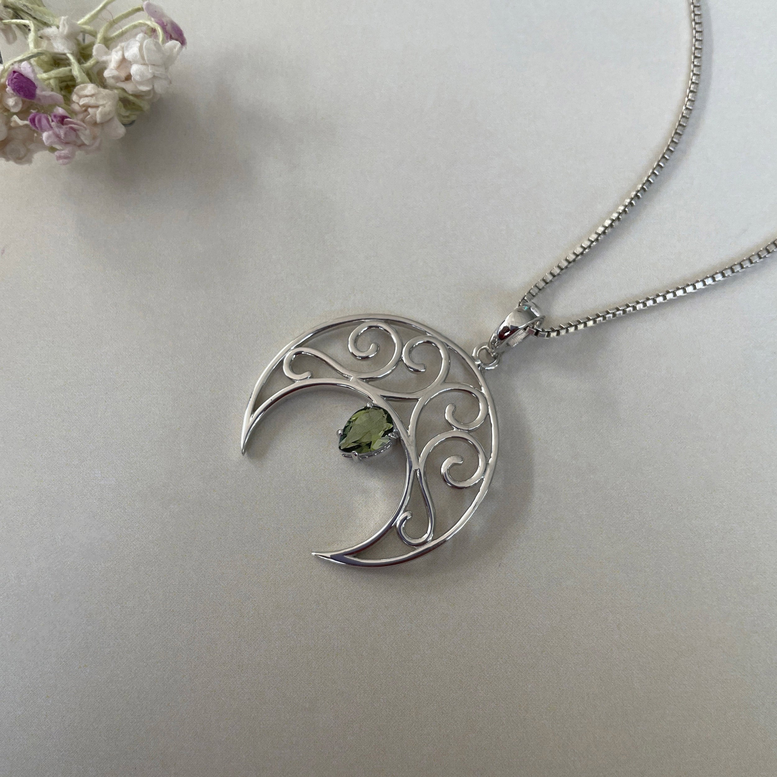 Moldavite Crescent Moon Pendant-(MLD-SN-181P.)