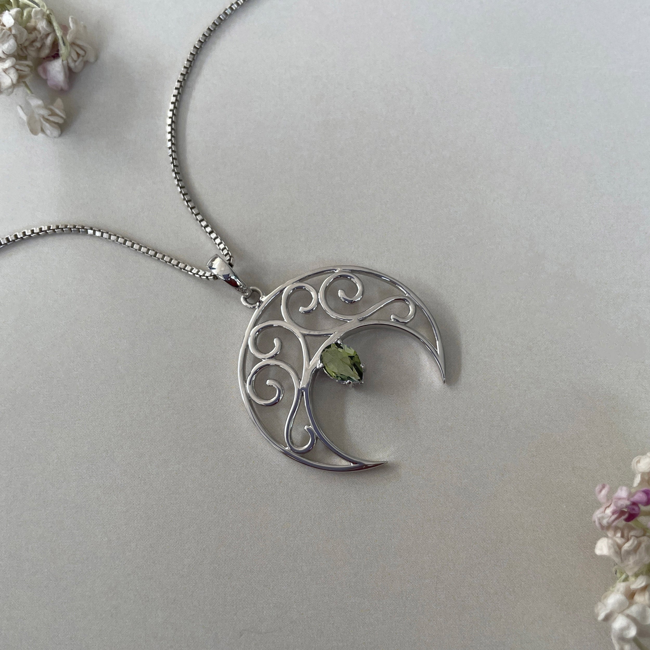 Moldavite Crescent Moon Pendant-(MLD-SN-181P.)