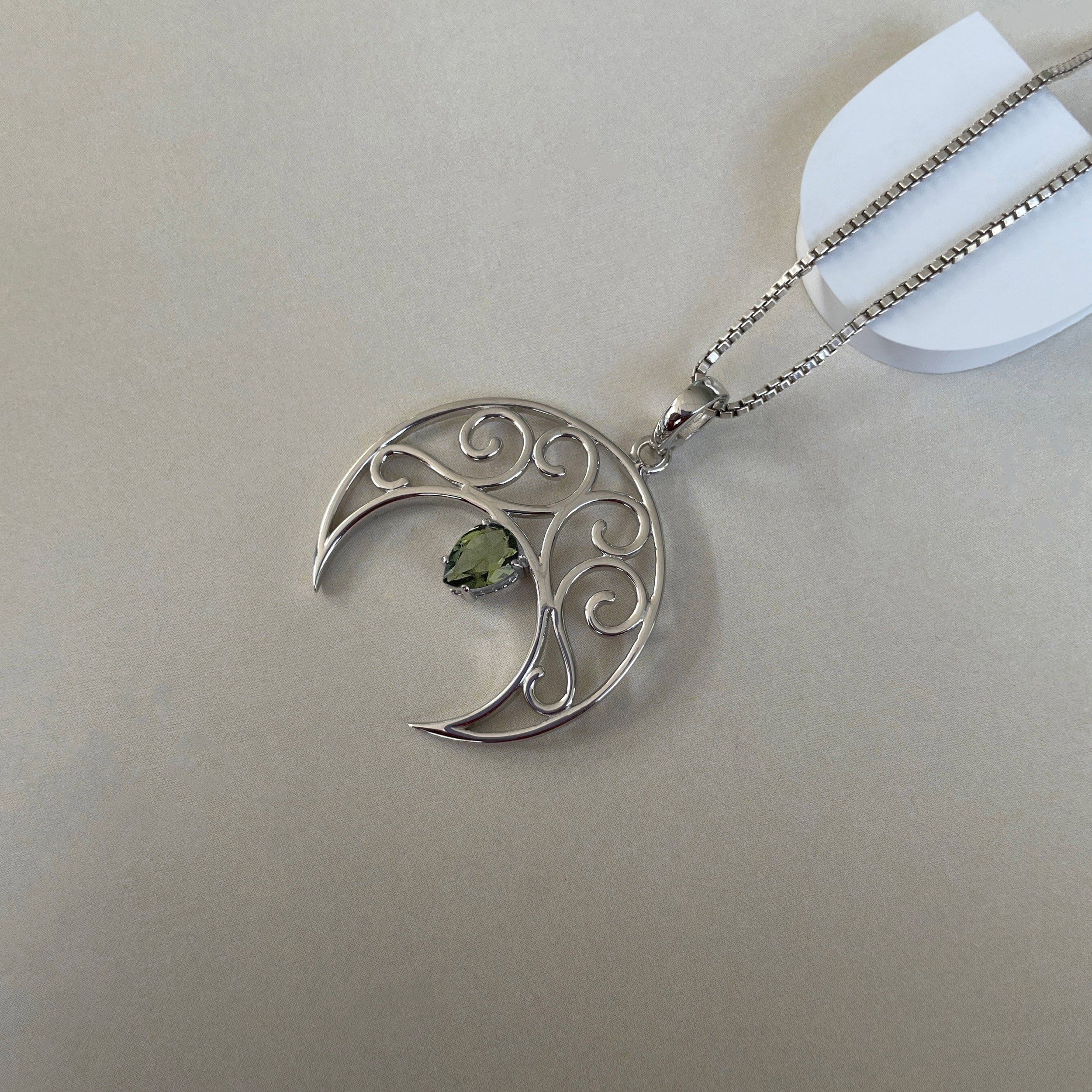 Moldavite Crescent Moon Pendant-(MLD-SN-181P.)