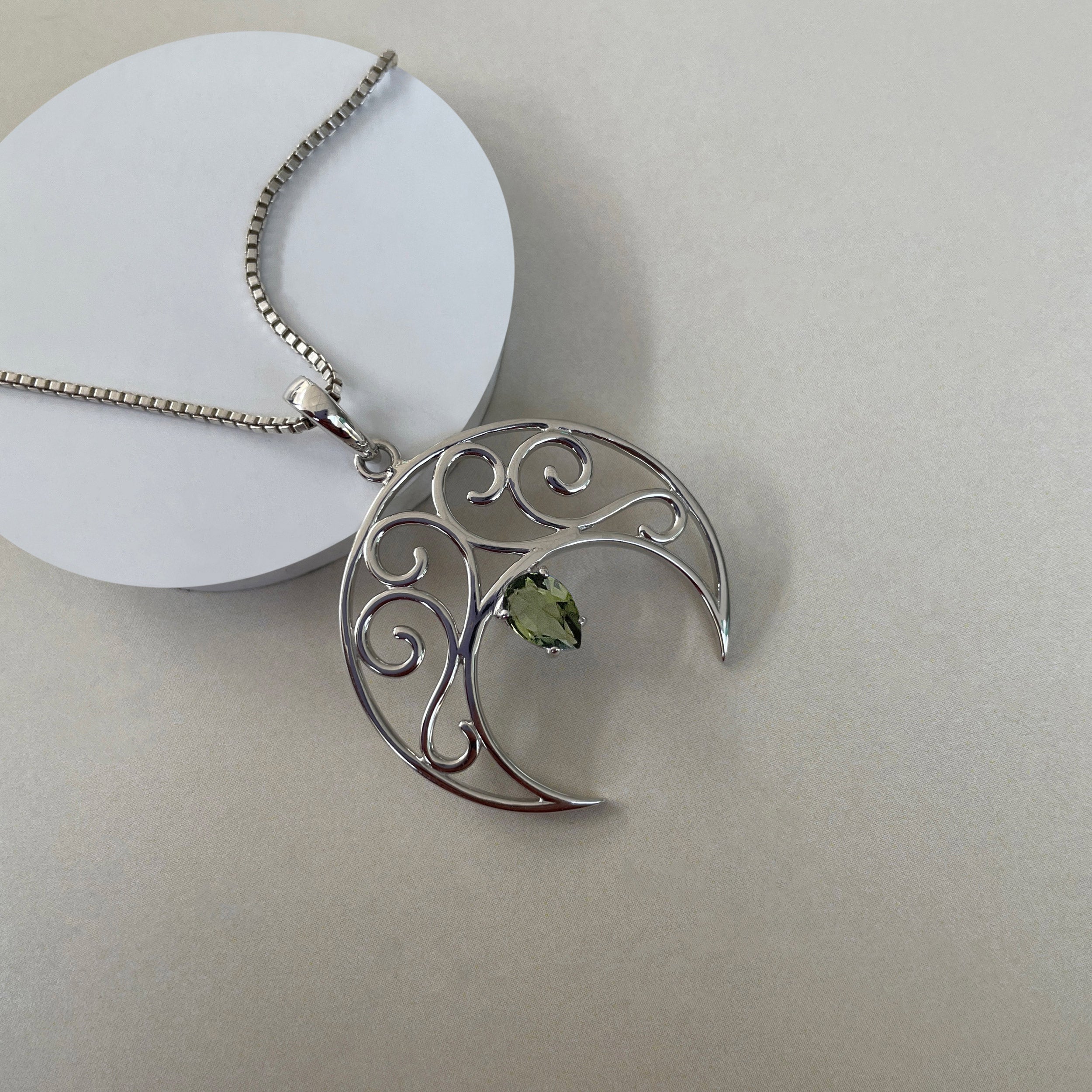Moldavite Crescent Moon Pendant-(MLD-SN-181P.)