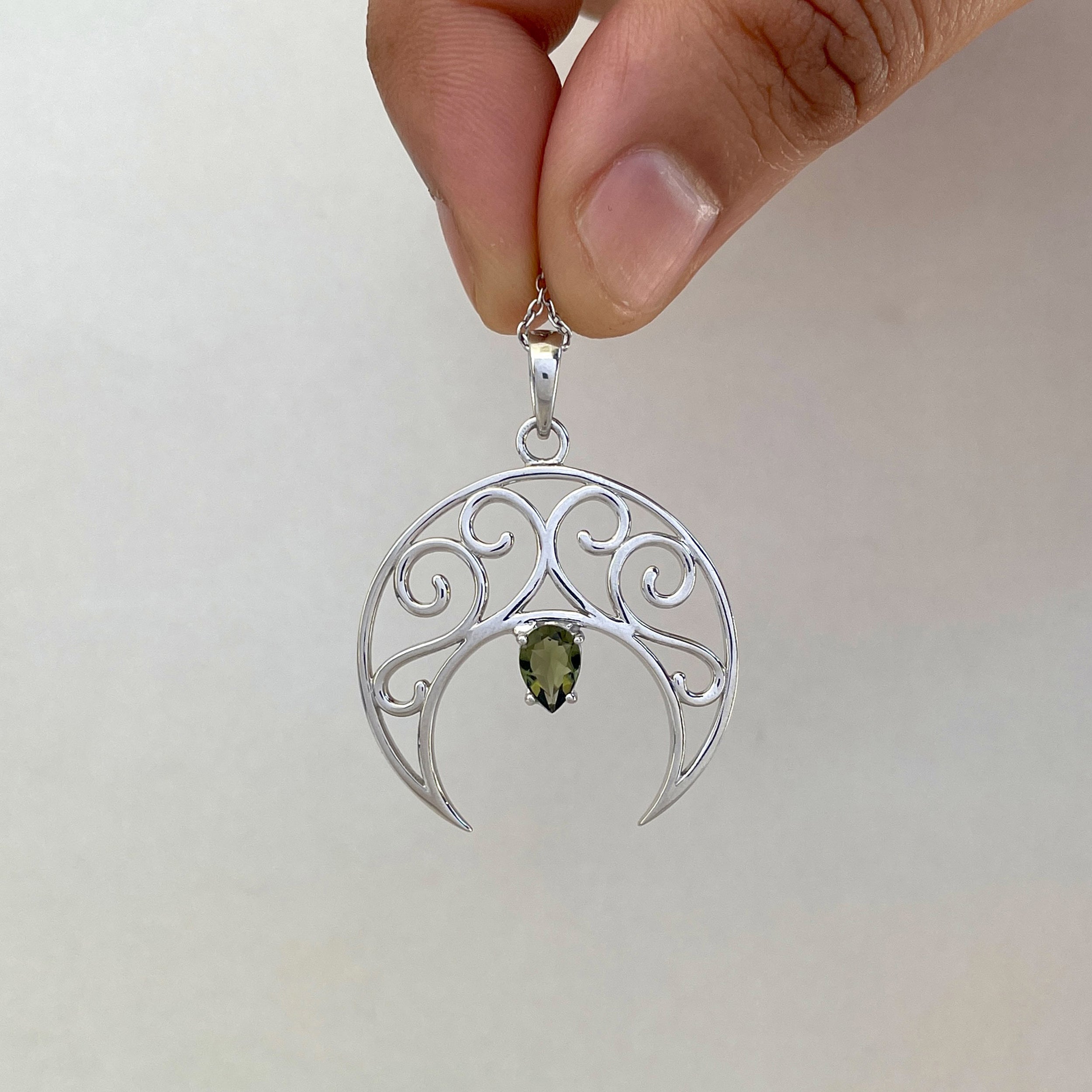 Moldavite Crescent Moon Pendant-(MLD-SN-181P.)