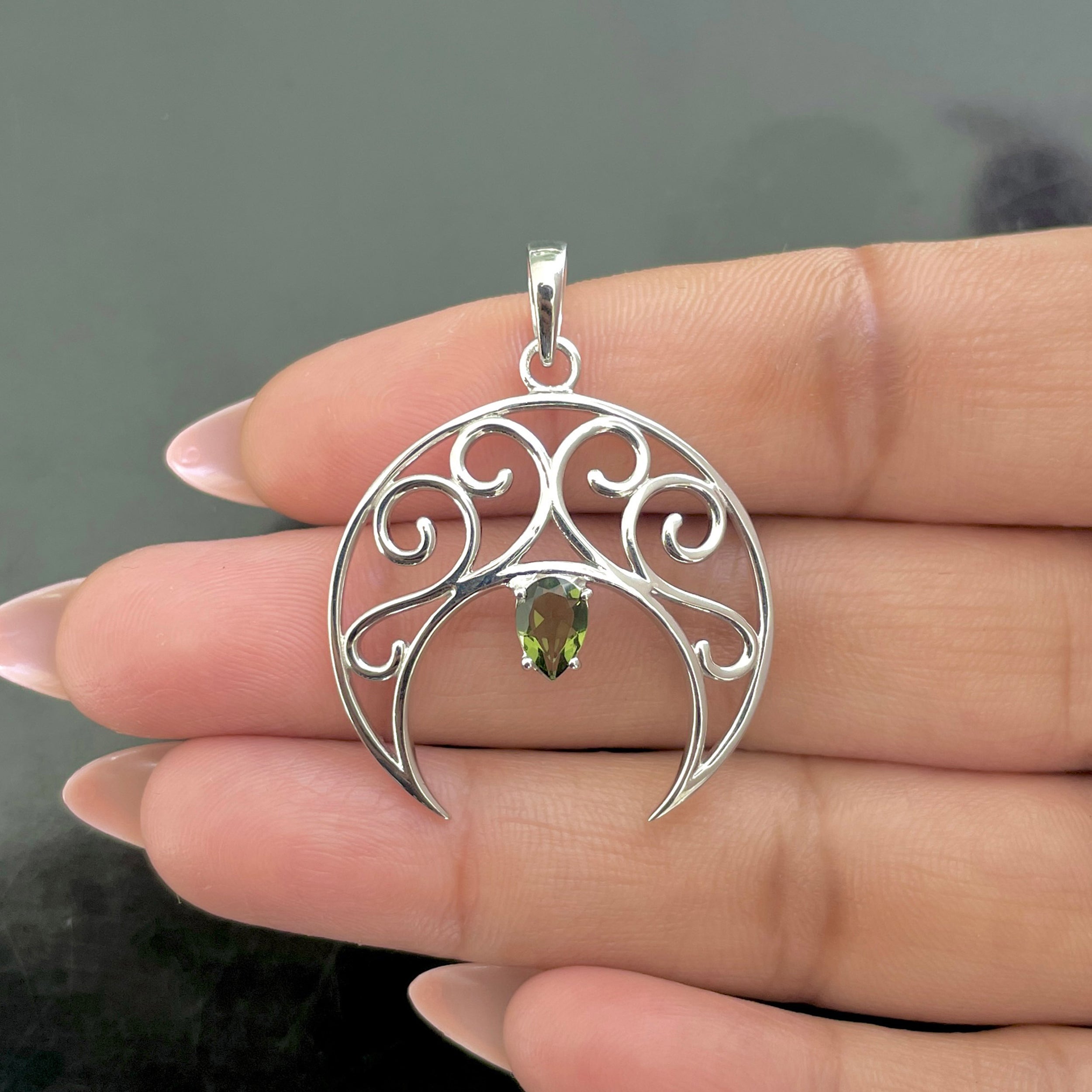 Moldavite Crescent Moon Pendant-(MLD-SN-181P.)