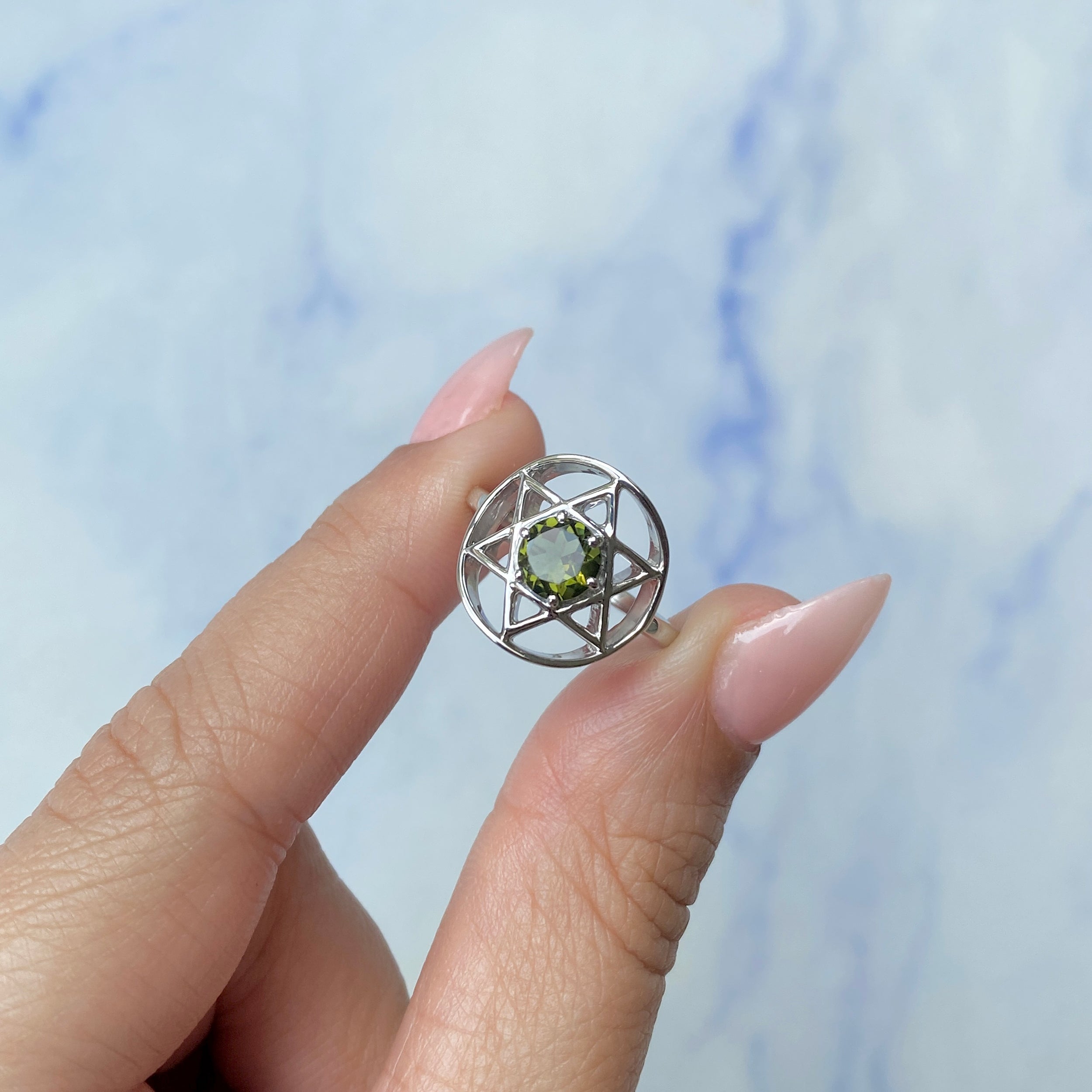 Moldavite Pentacle Ring-(MLD-SR-2137.)