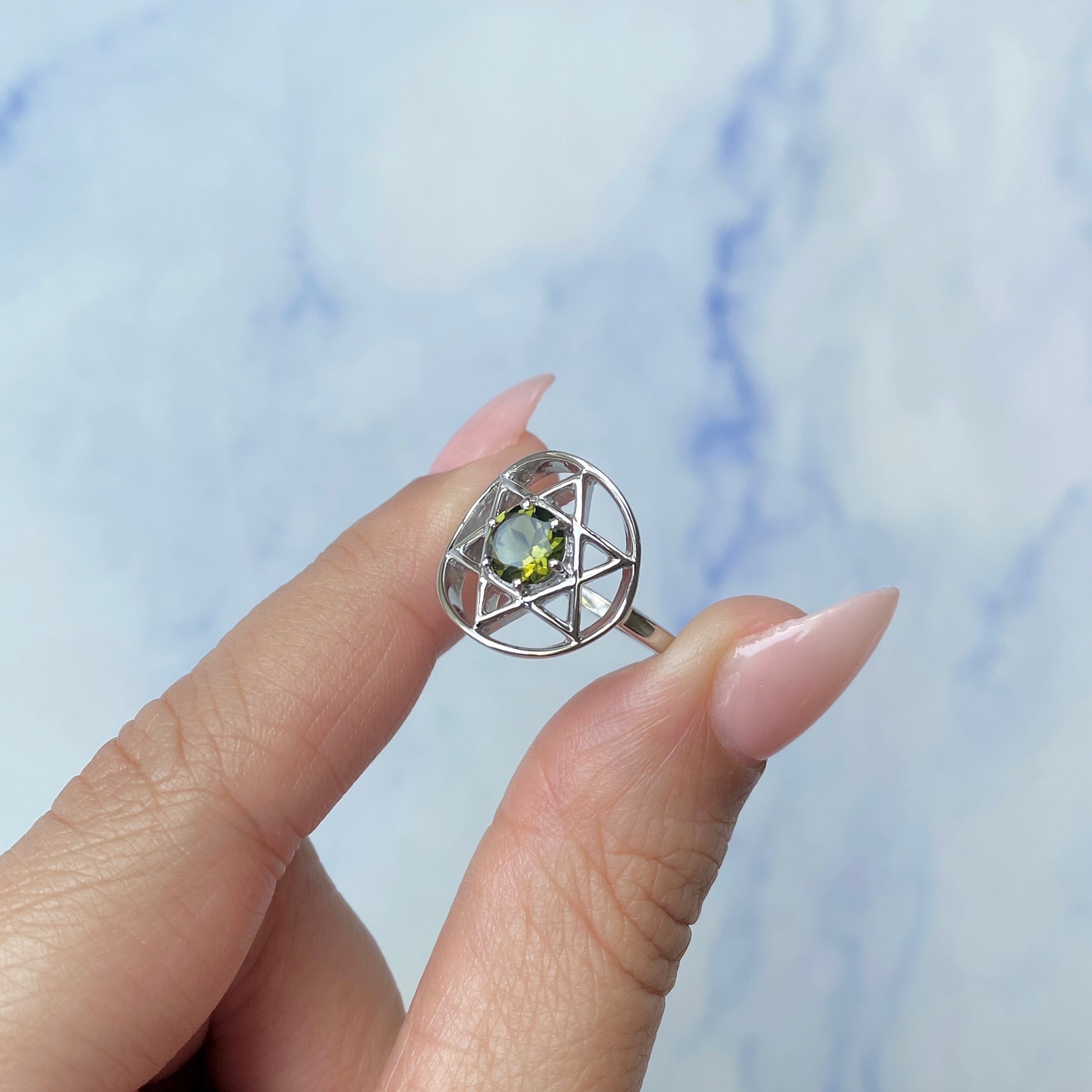 Moldavite Pentacle Ring-(MLD-SR-2137.)
