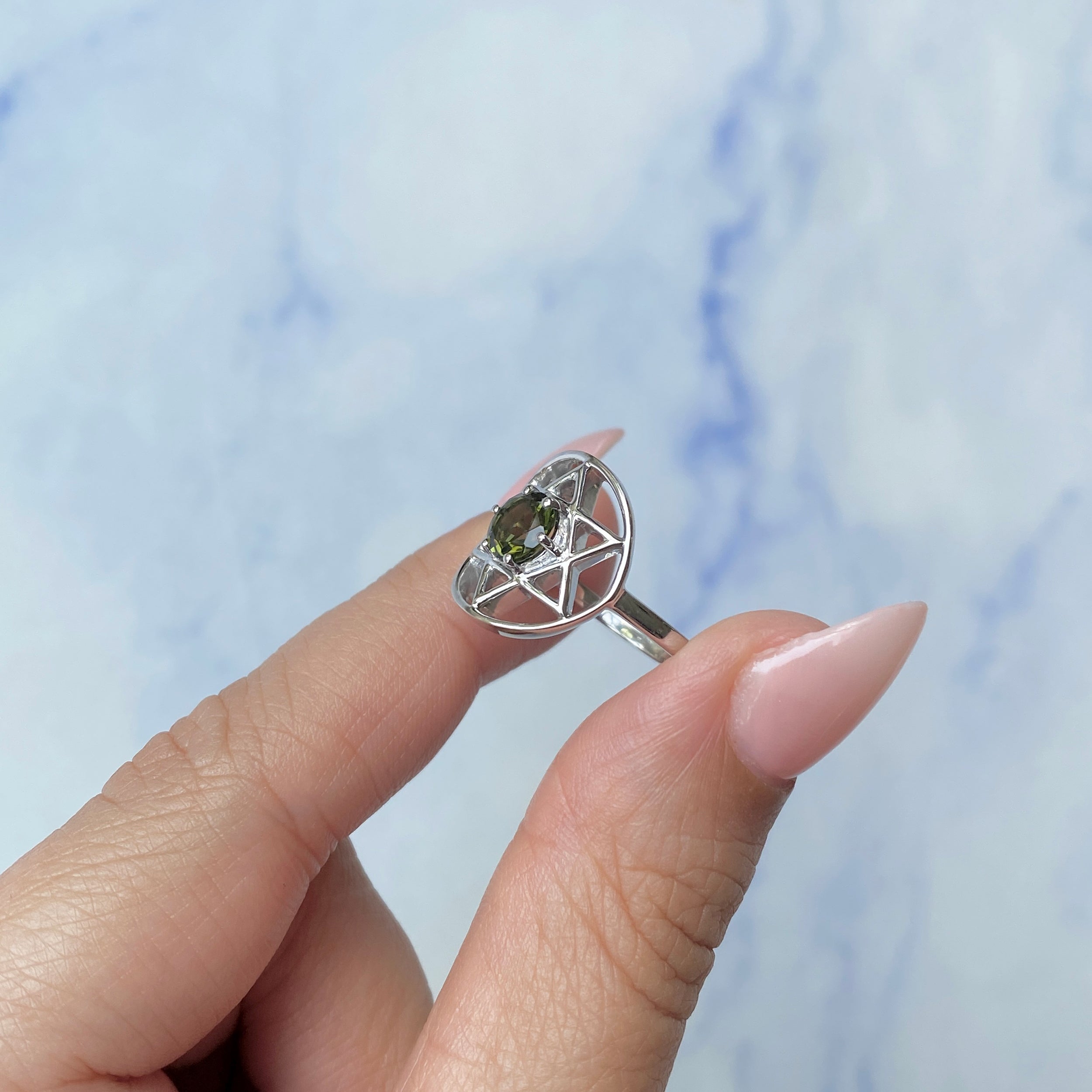 Moldavite Pentacle Ring-(MLD-SR-2137.)