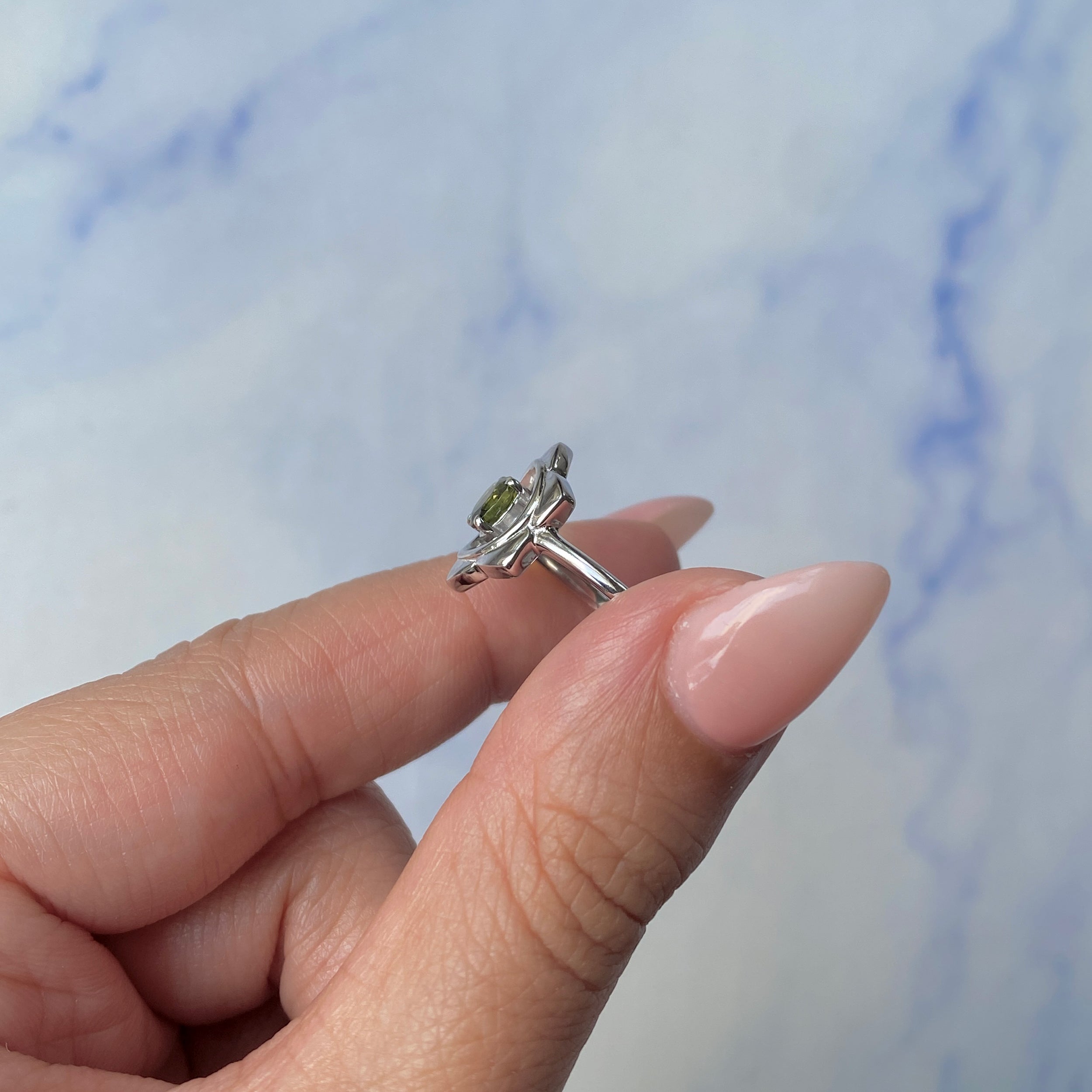 Moldavite Chakra & Crescent Moon Ring-(MLD-SR-2140.)