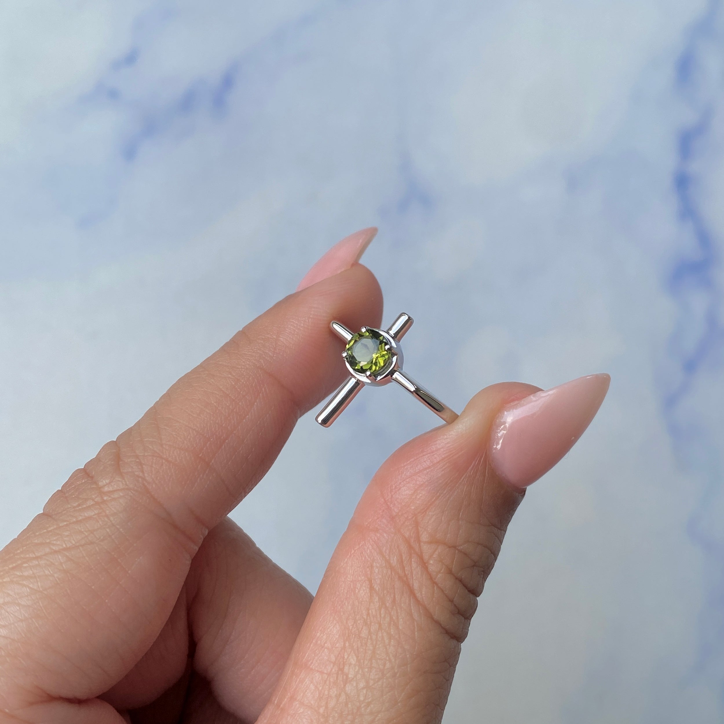 Moldavite Holy Cross Ring-(MLD-SR-2143.)