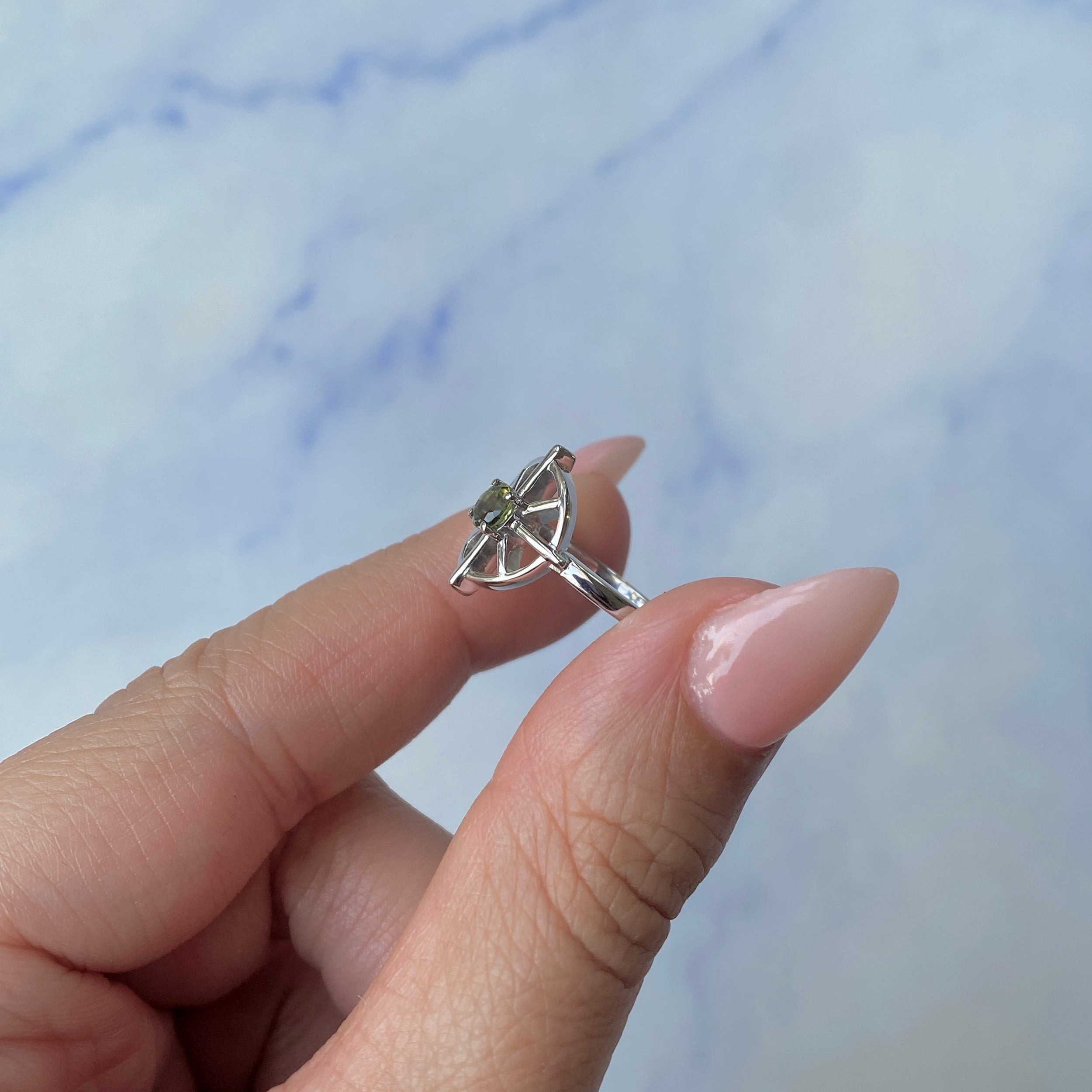 Moldavite Dharma Wheel Ring-(MLD-SR-2147.)