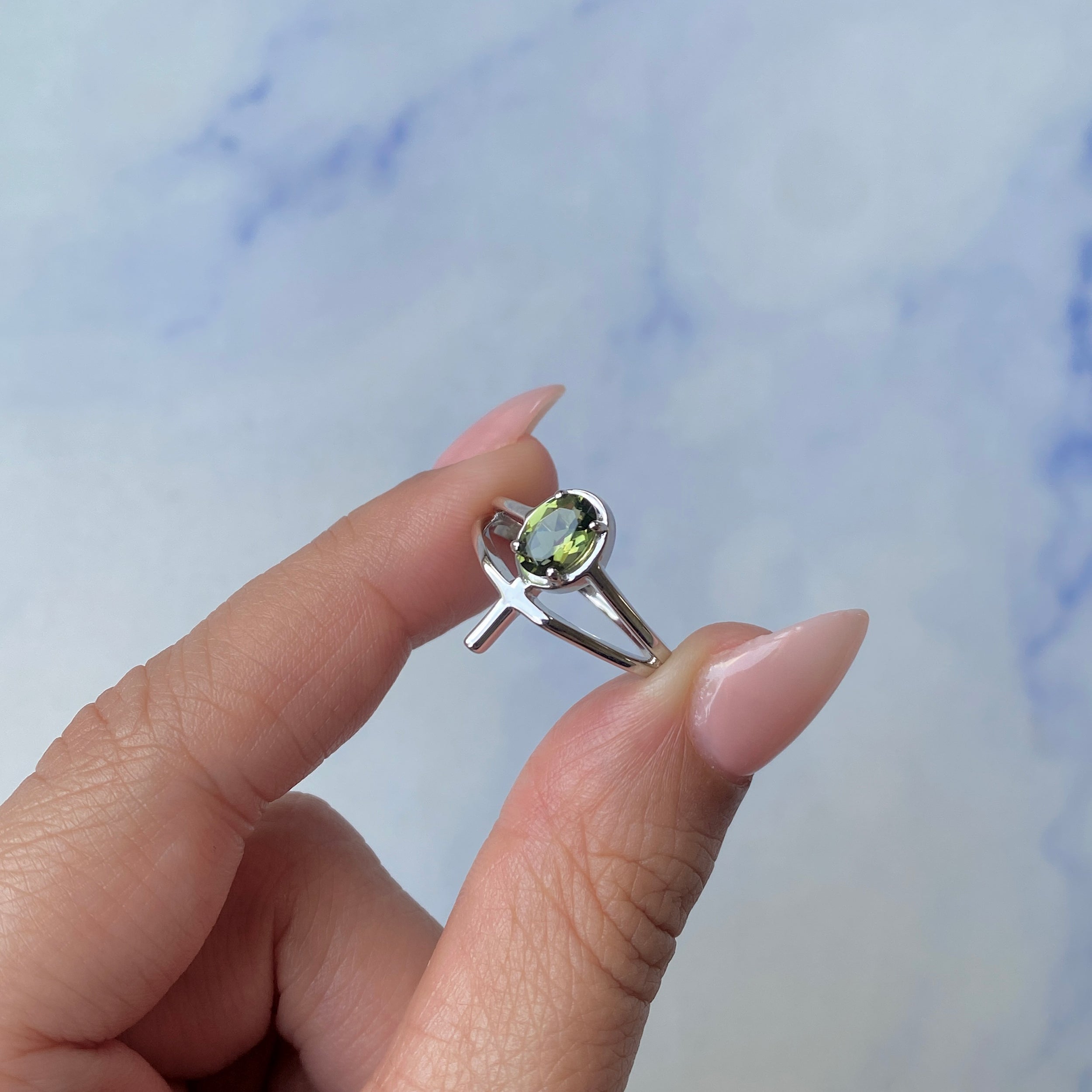 Moldavite Holy Cross Ring-(MLD-SR-2148.)
