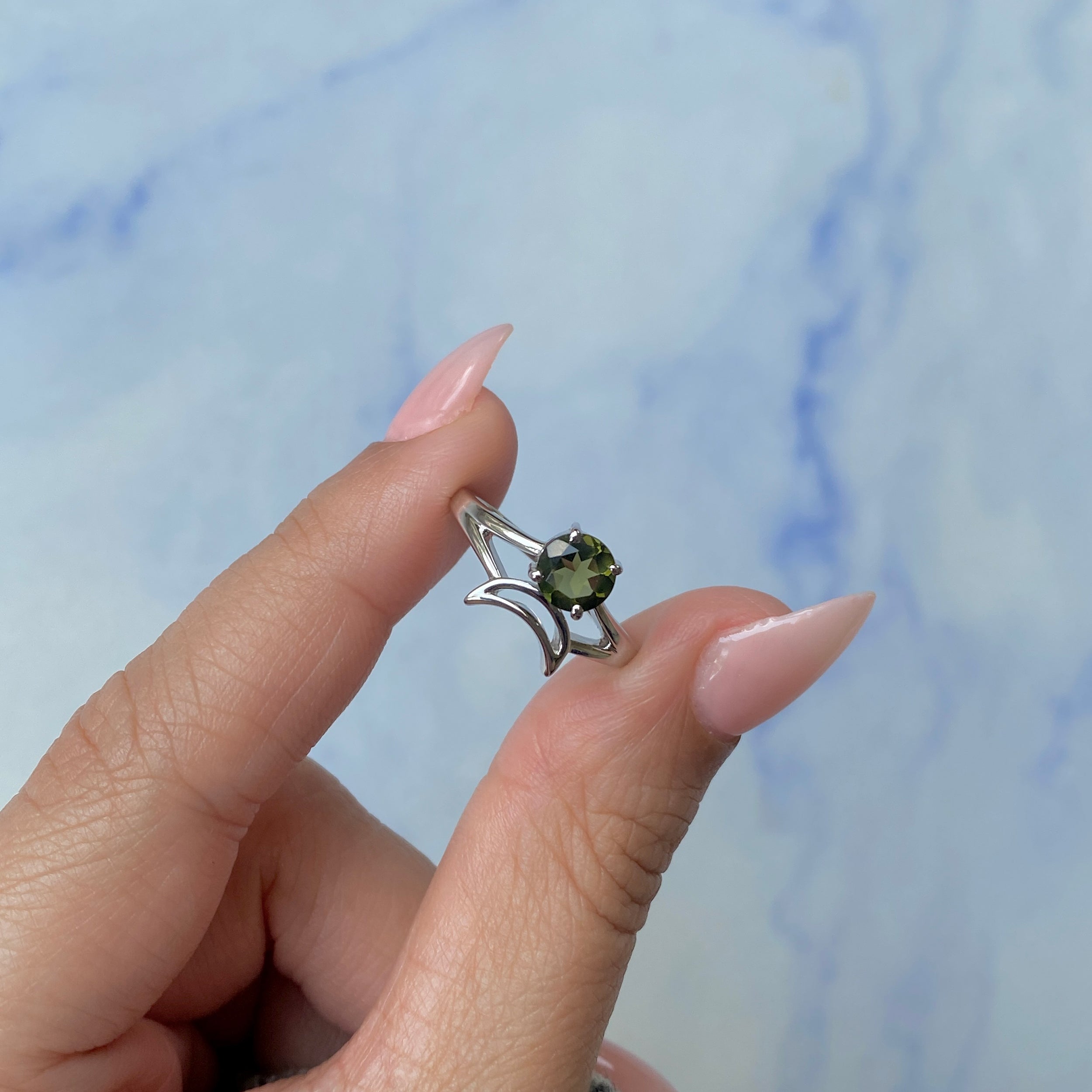 Moldavite Crescent Moon Ring-(MLD-SR-2151.)