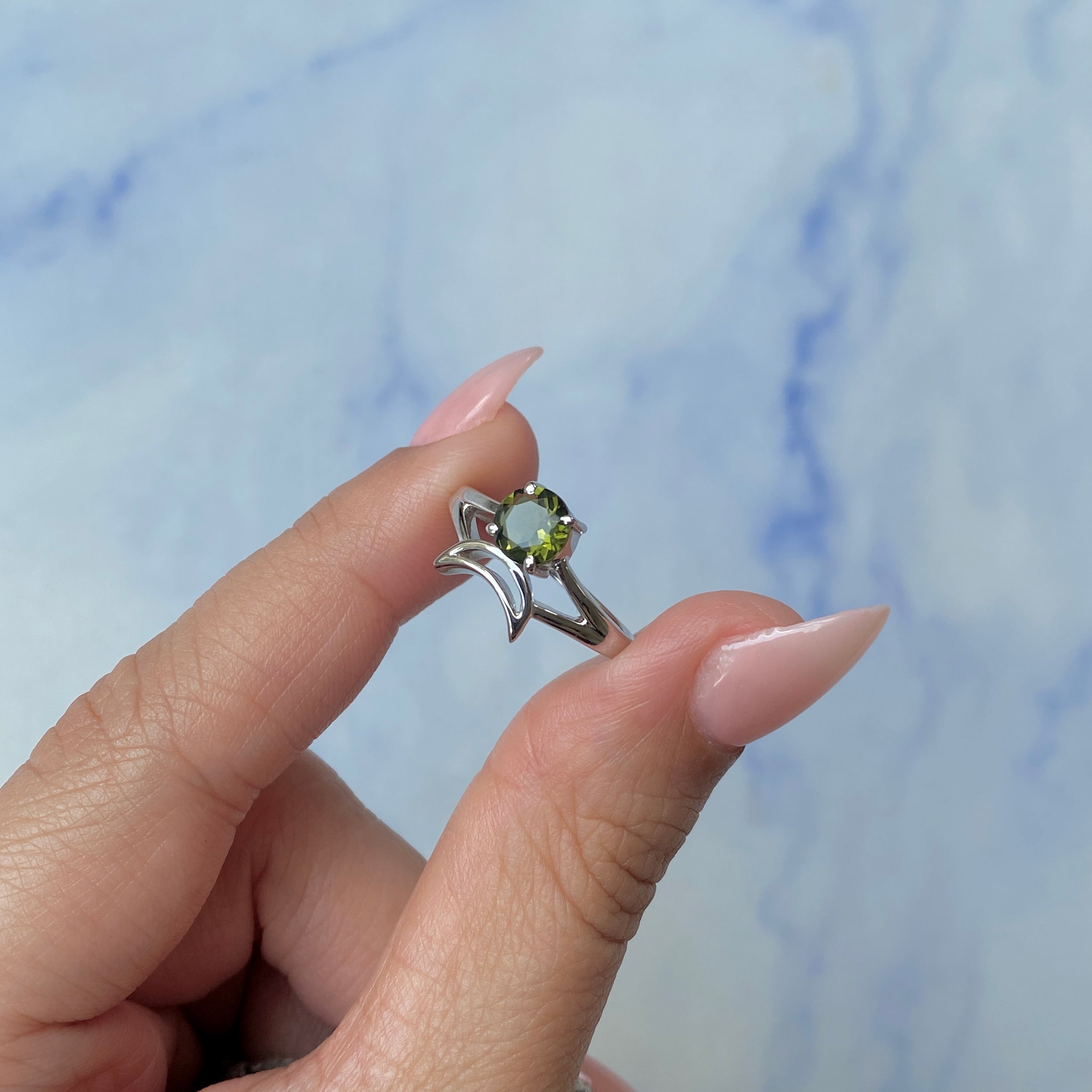 Moldavite Crescent Moon Ring-(MLD-SR-2151.)