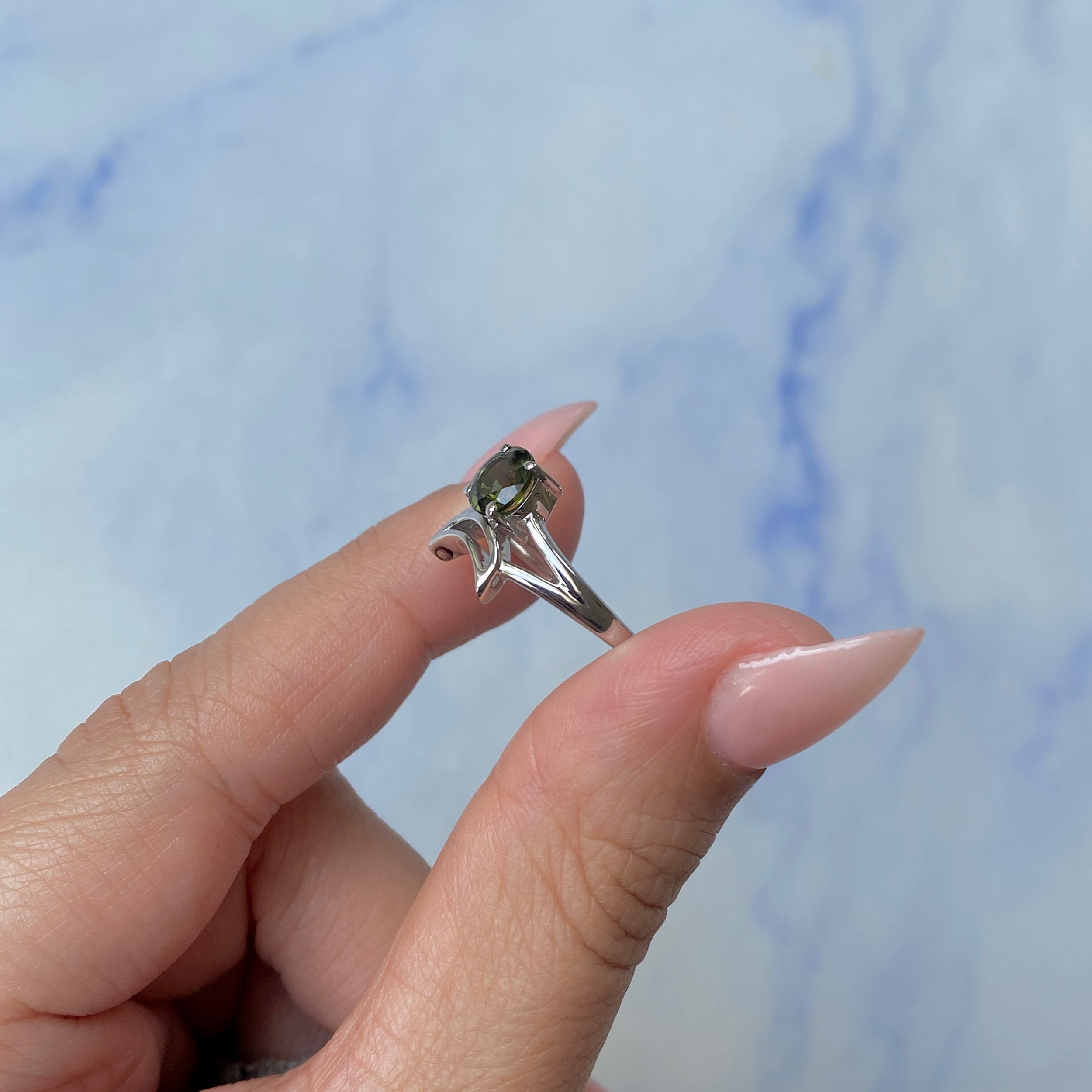 Moldavite Crescent Moon Ring-(MLD-SR-2151.)