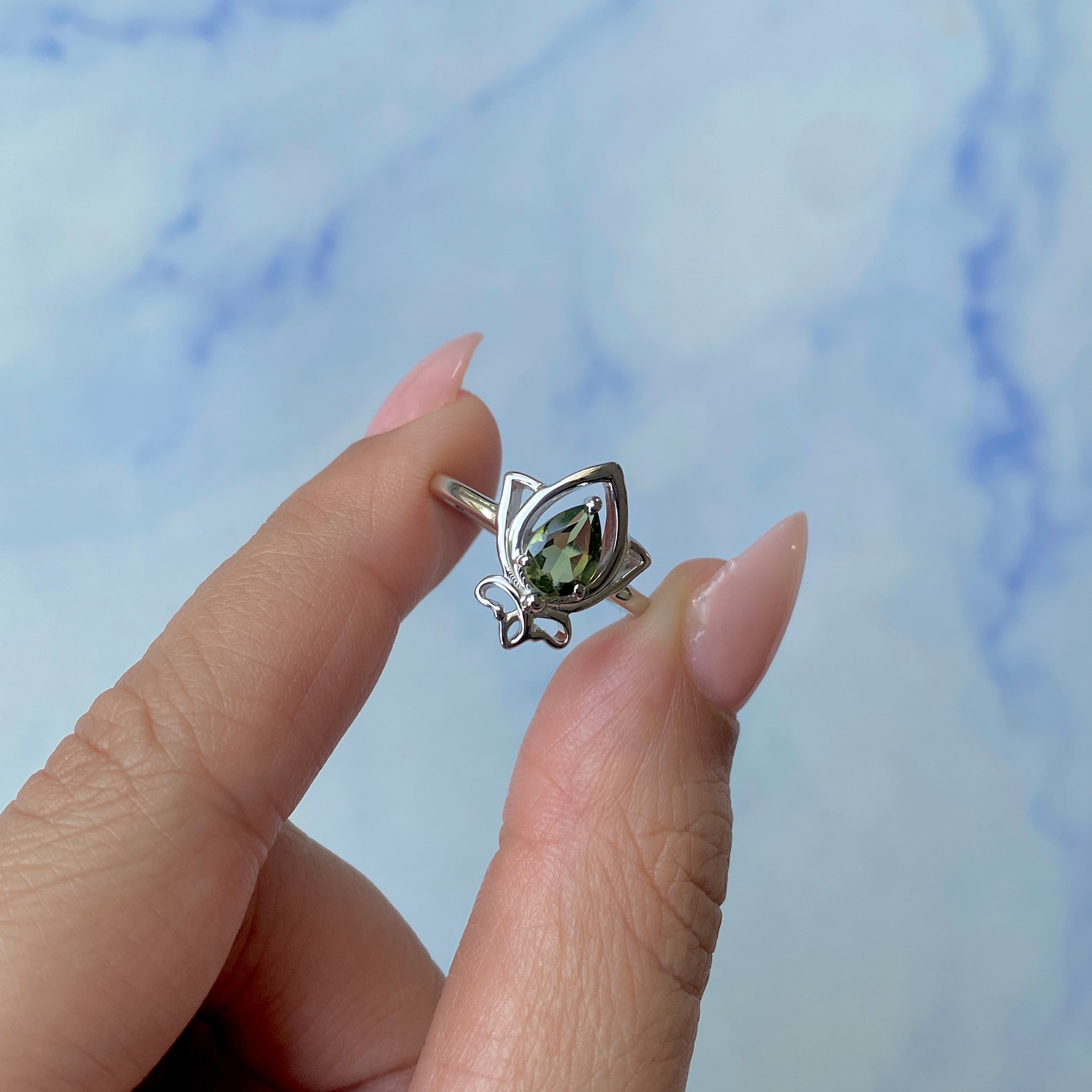 Moldavite Lotus Ring-(MLD-SR-2157.)