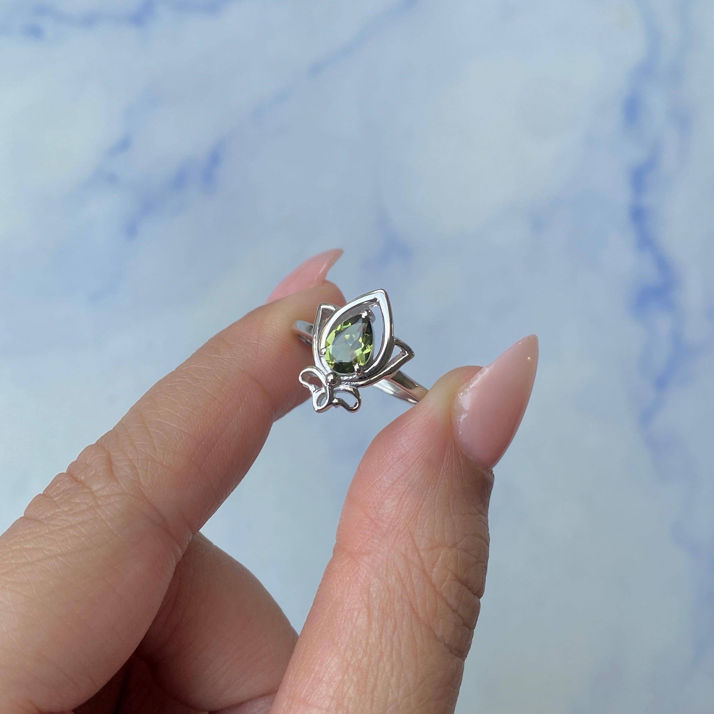 Moldavite Lotus Ring-(MLD-SR-2157.)