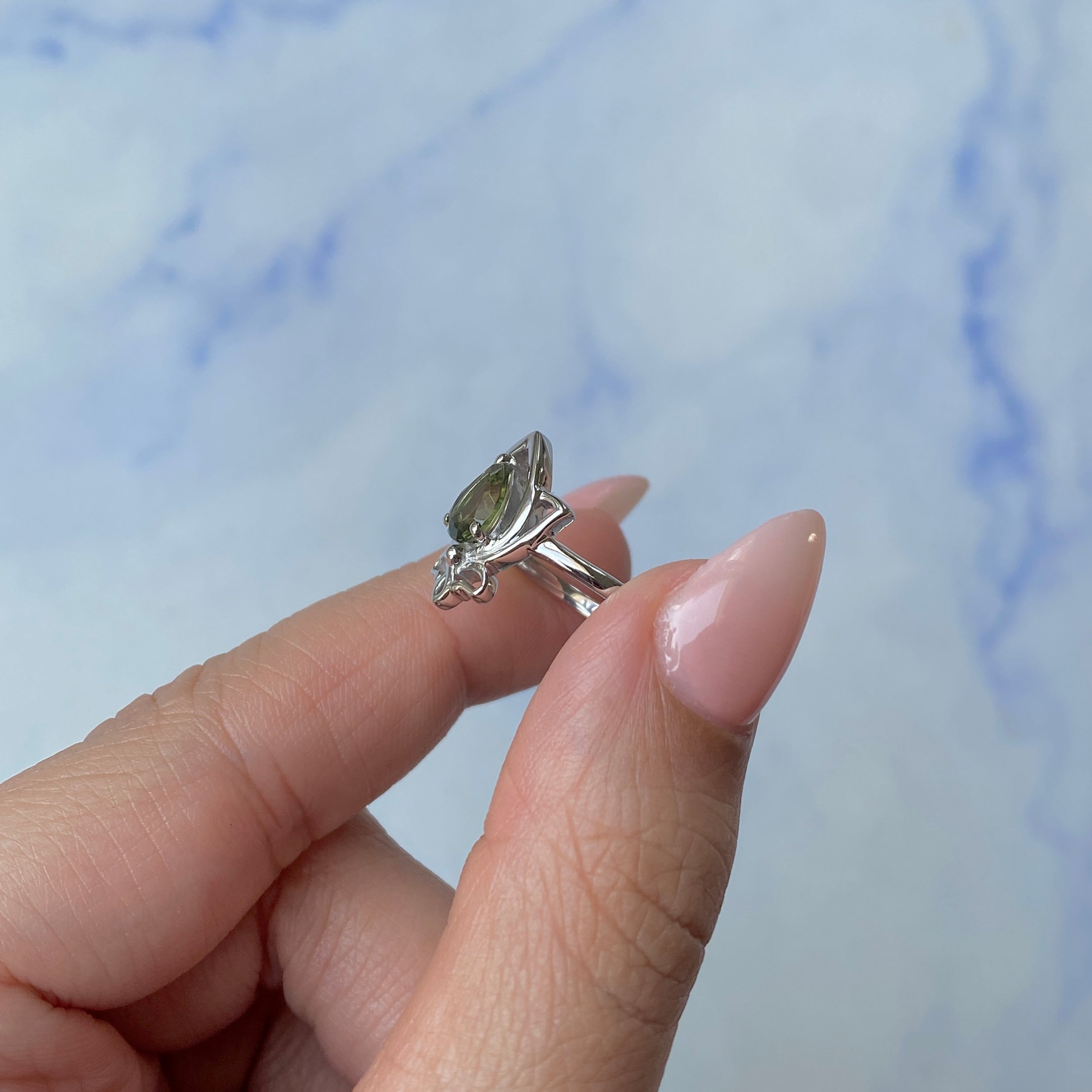 Moldavite Lotus Ring-(MLD-SR-2157.)