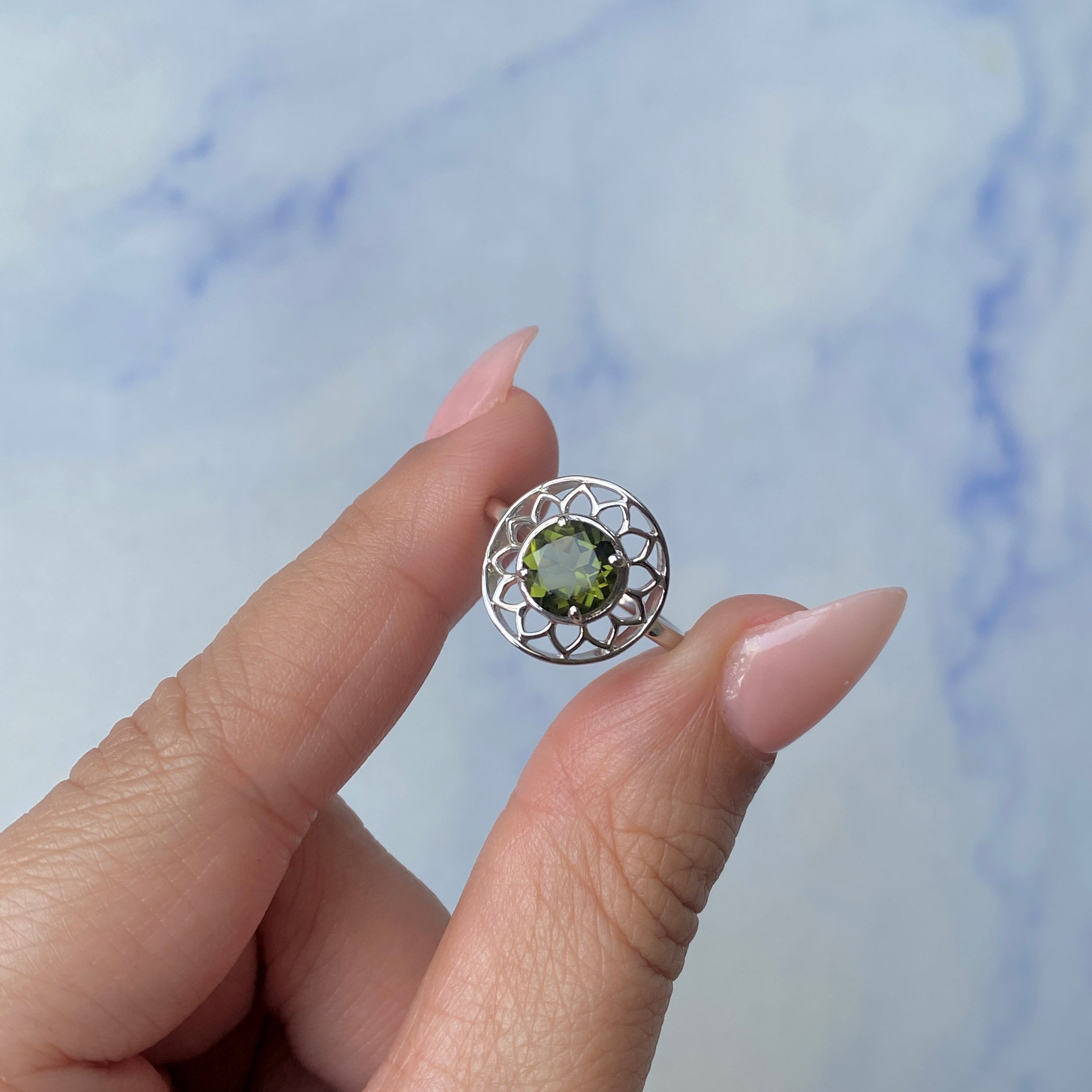 Moldavite Flower Ring-(MLD-SR-2162.)