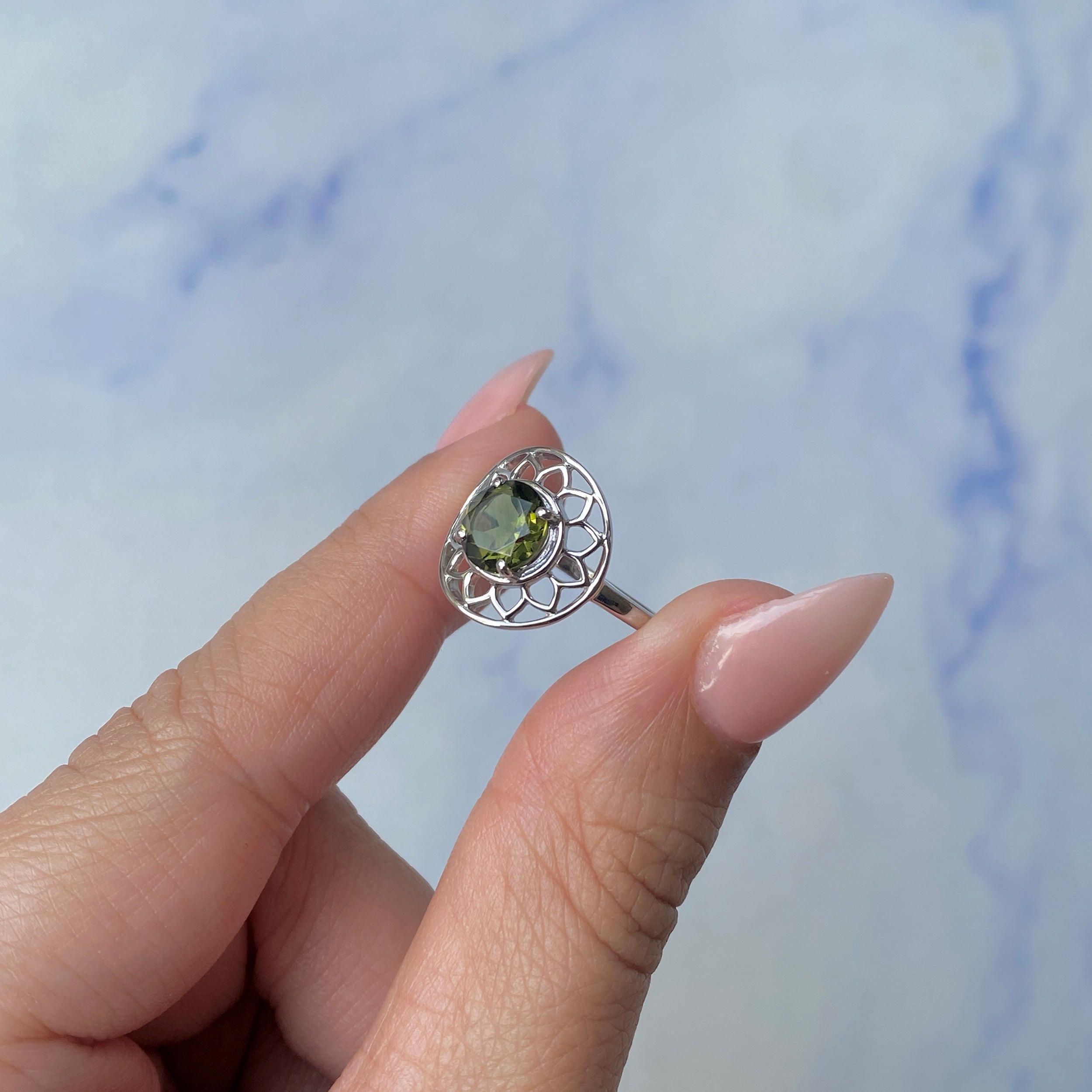 Moldavite Flower Ring-(MLD-SR-2162.)