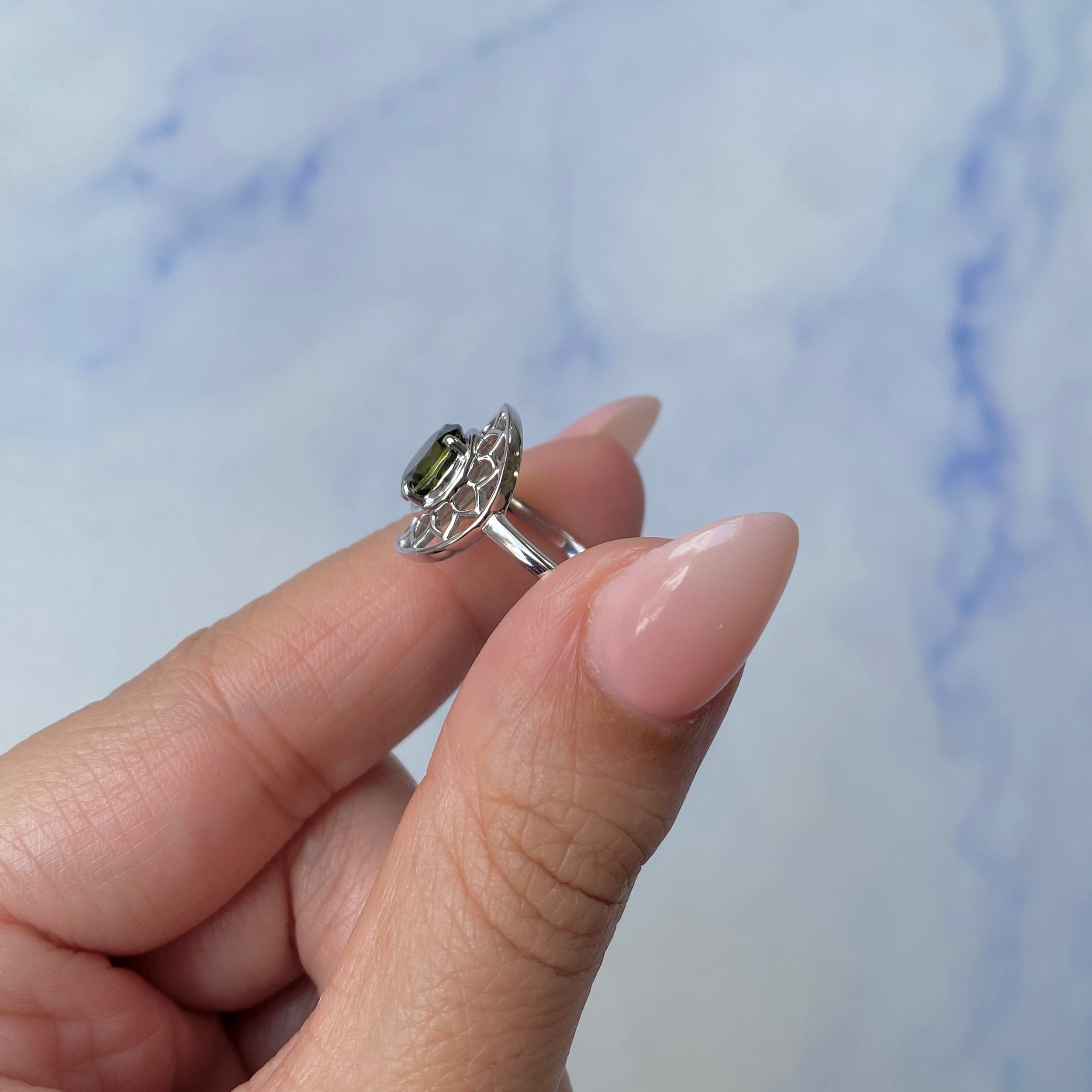Moldavite Flower Ring-(MLD-SR-2162.)