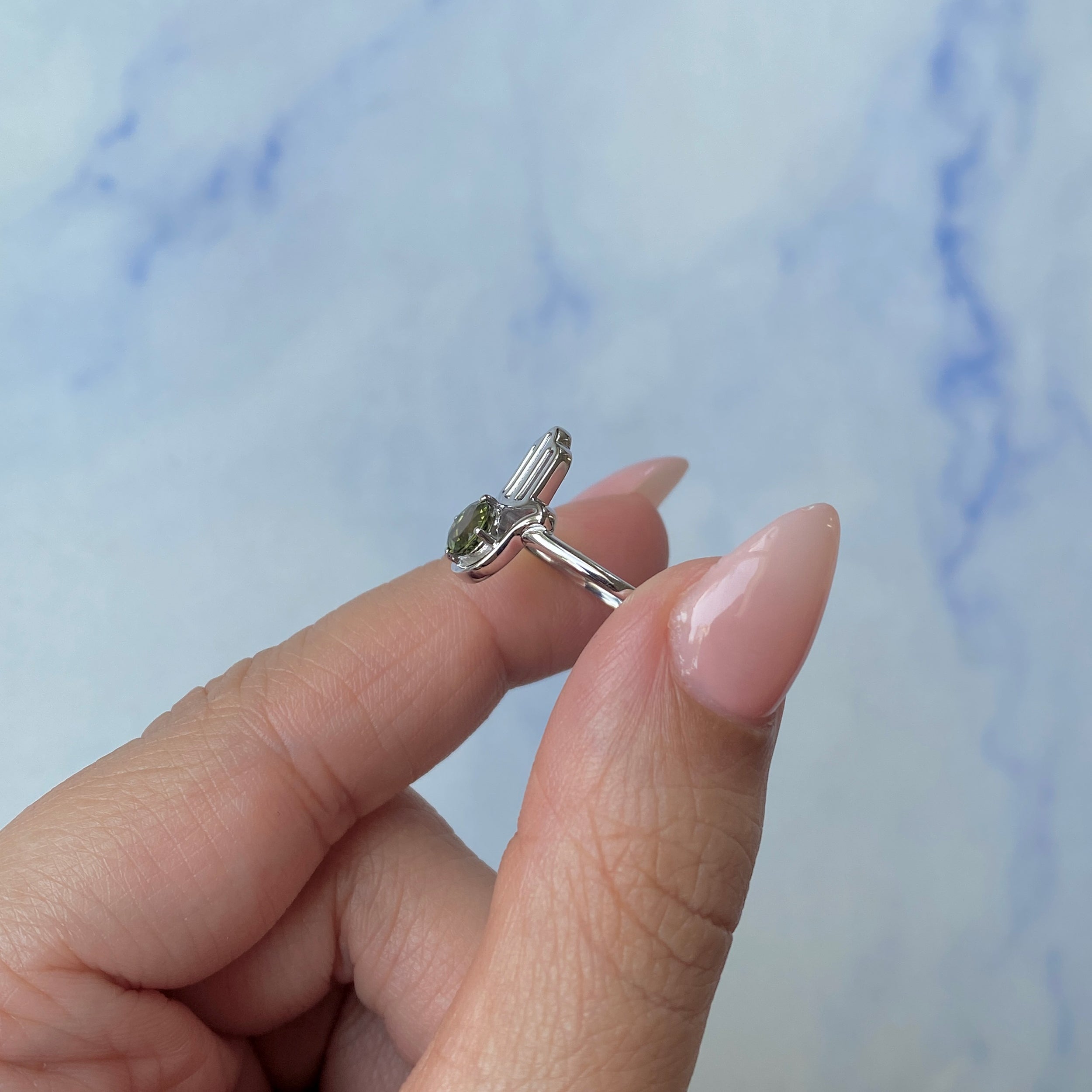 Moldavite Hamsa Hand Ring-(MLD-SR-2163.)