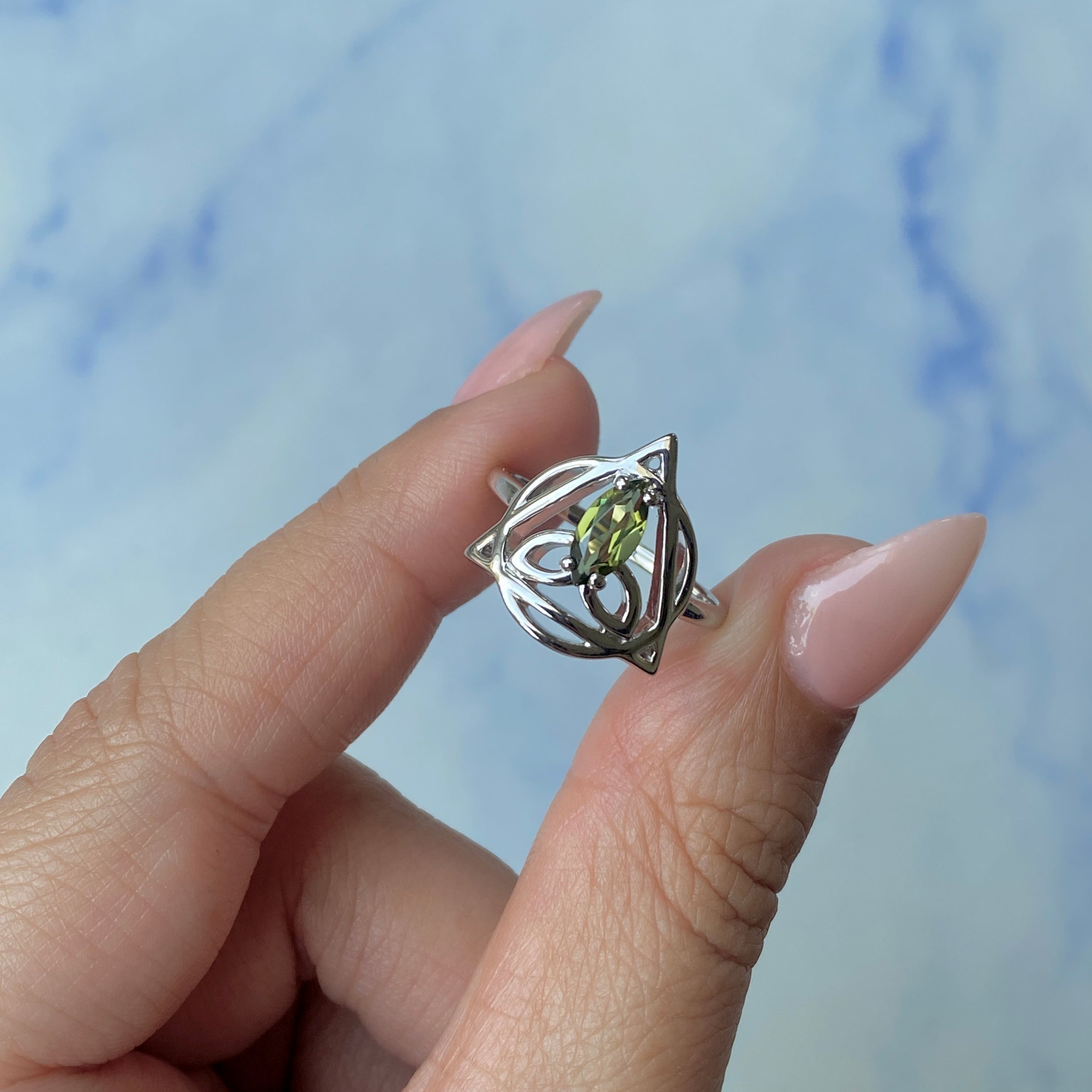 Moldavite Triquetra Ring-(MLD-SR-2166.)