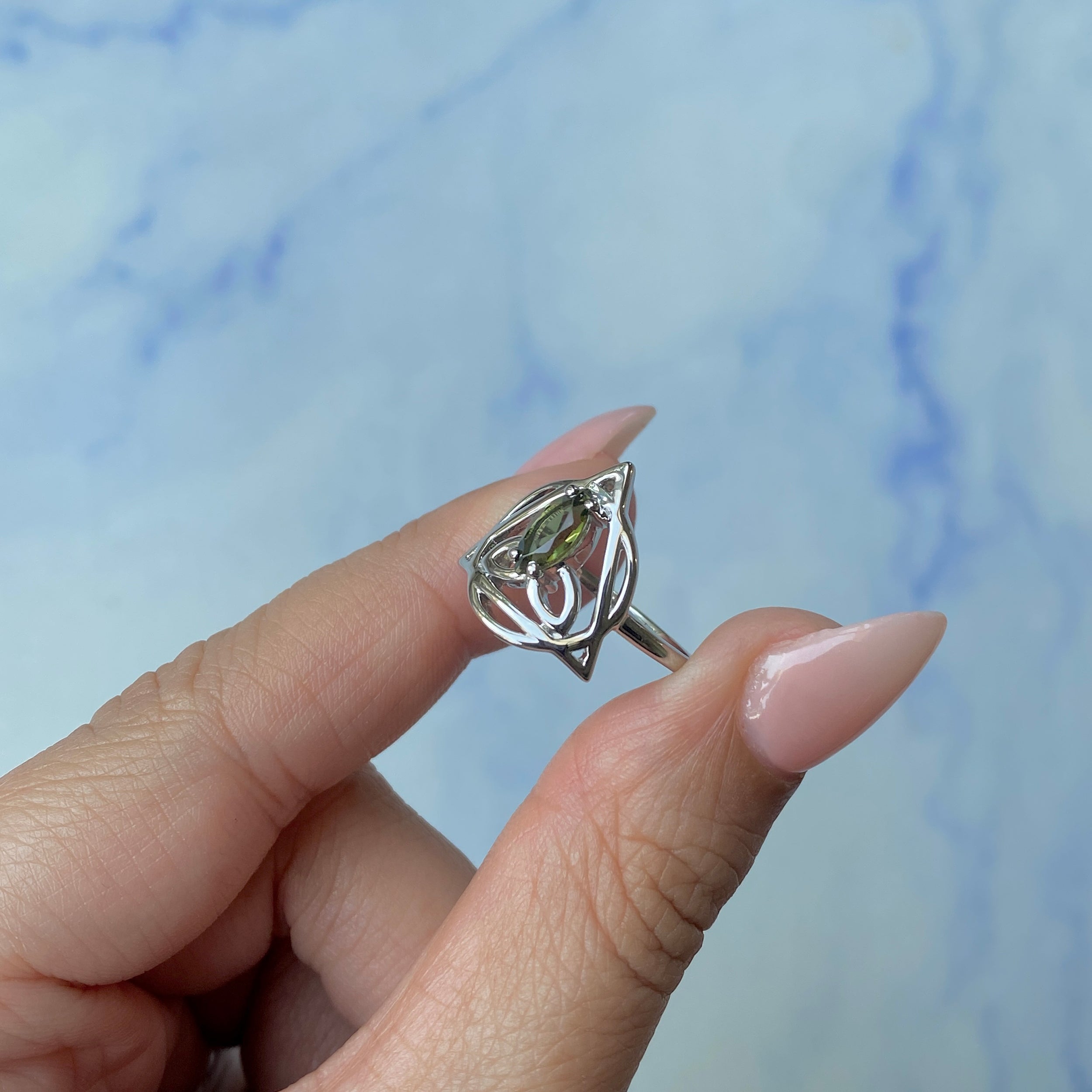 Moldavite Triquetra Ring-(MLD-SR-2166.)