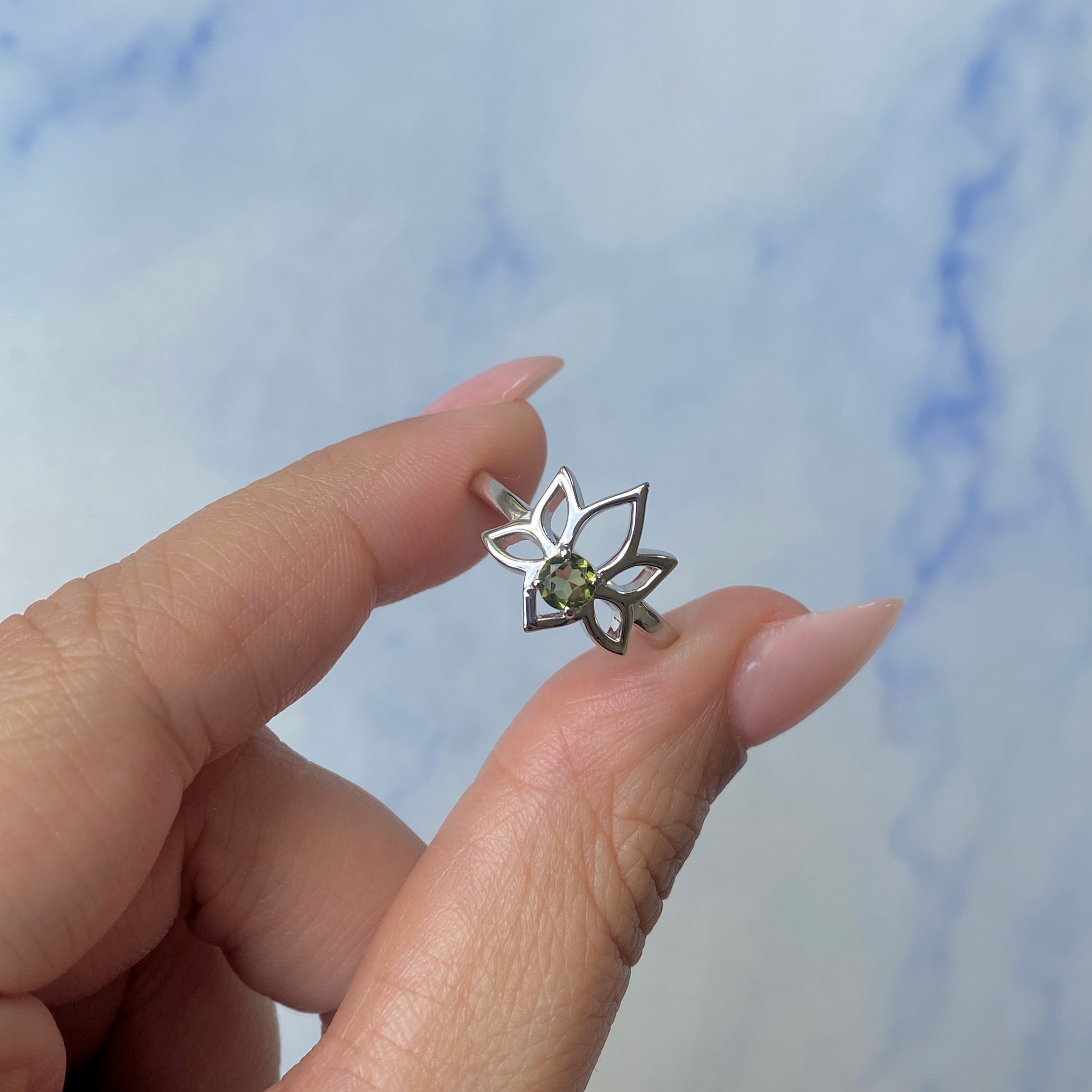 Moldavite Lotus Ring-(MLD-SR-2168.)