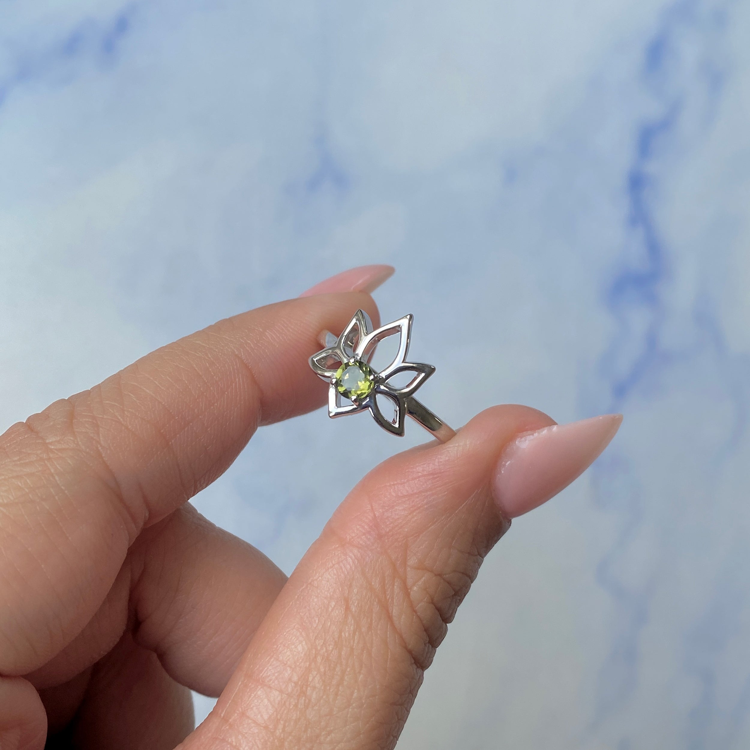 Moldavite Lotus Ring-(MLD-SR-2168.)