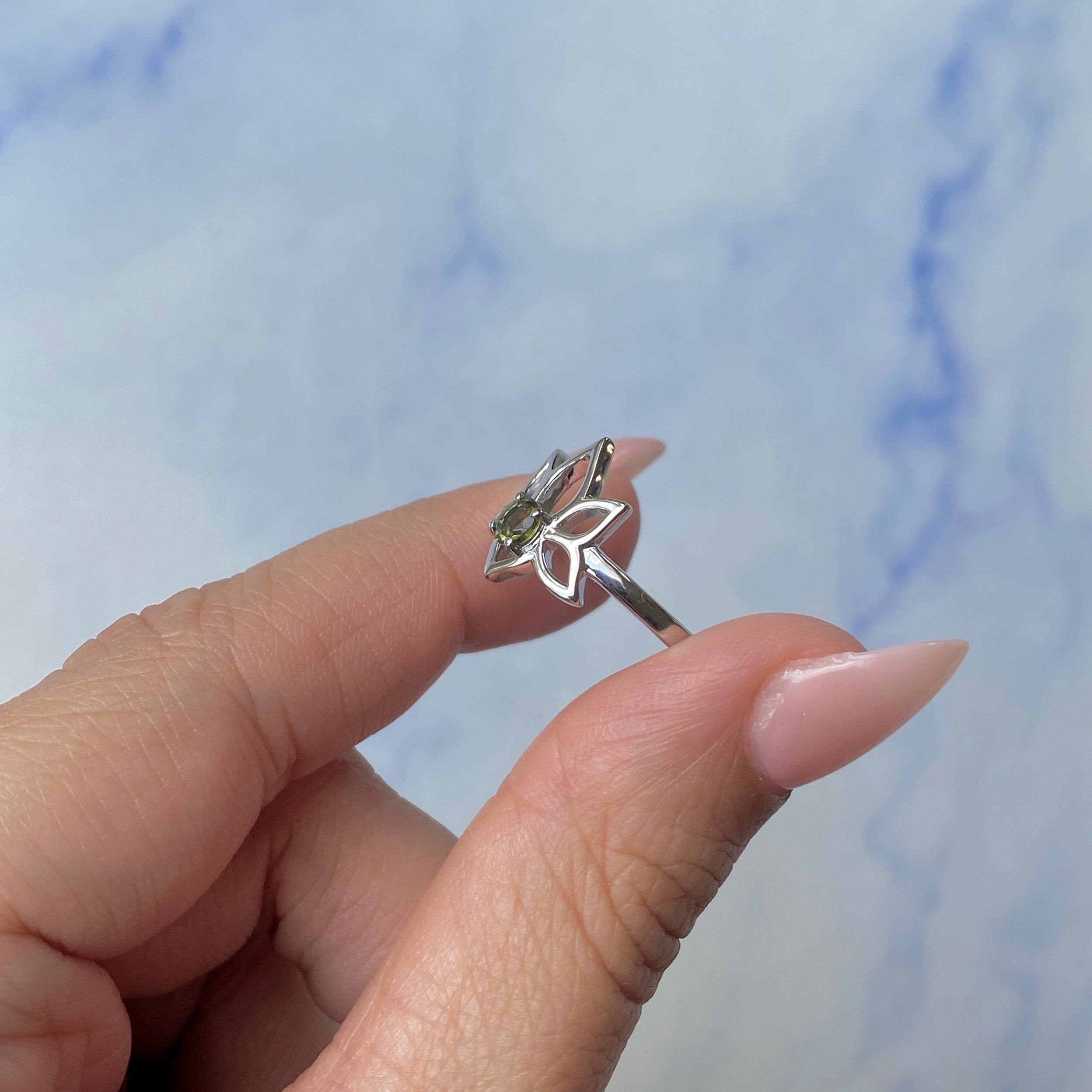Moldavite Lotus Ring-(MLD-SR-2168.)