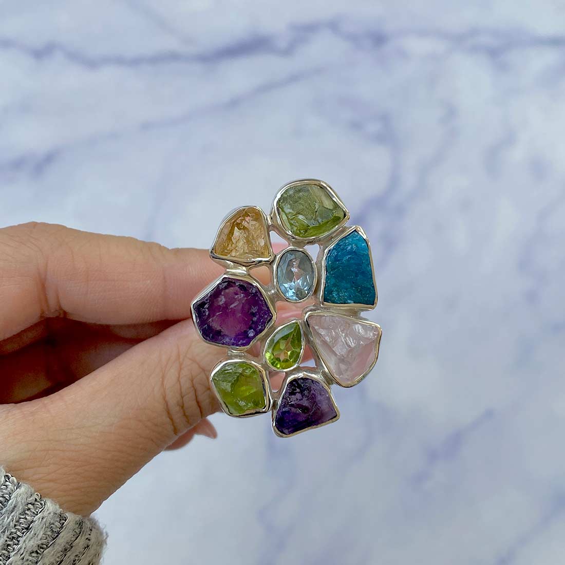 Multi Gemstone Adjustable Ring-(MLS-R-11.)