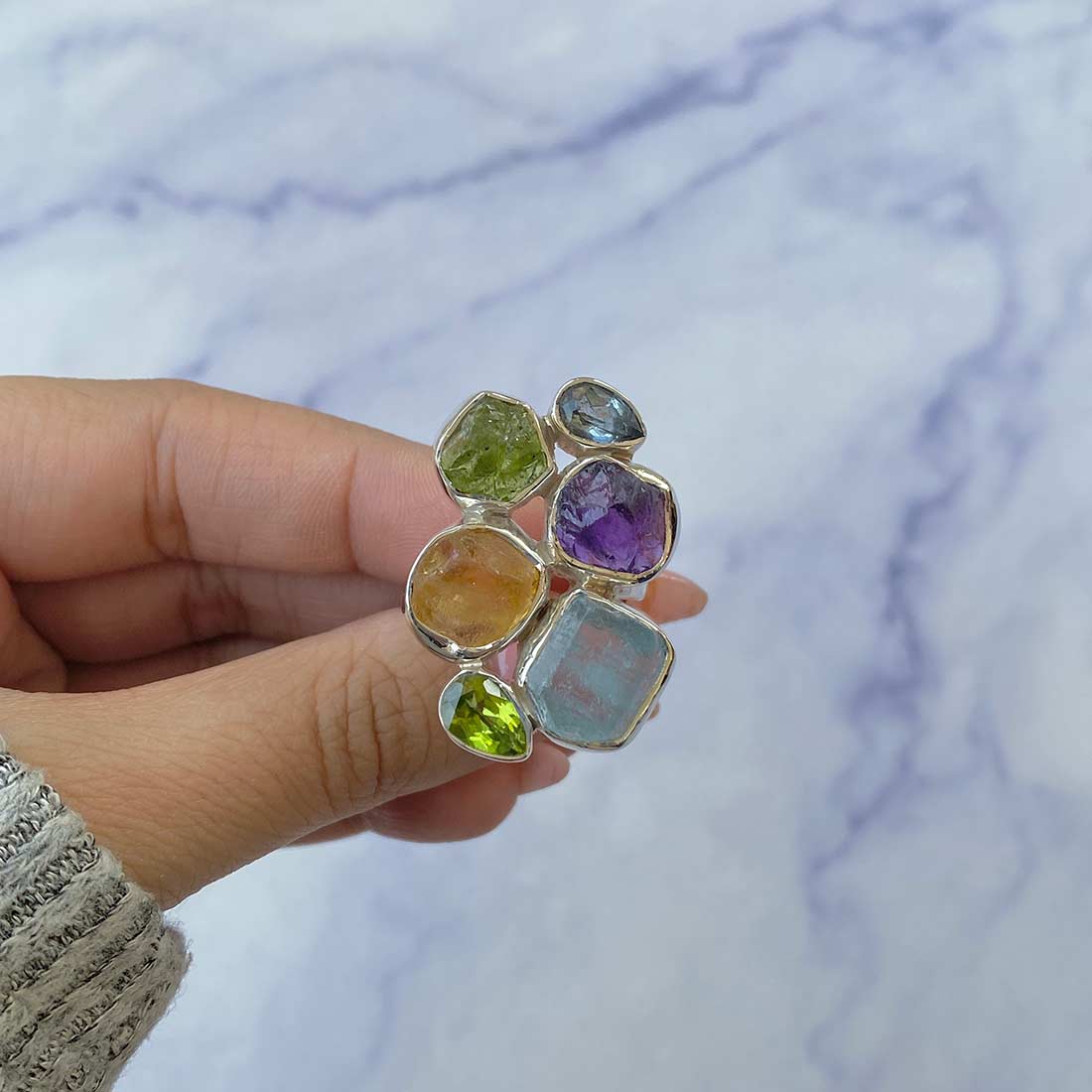 Multi Gemstone Adjustable Ring-(MLS-R-17.)