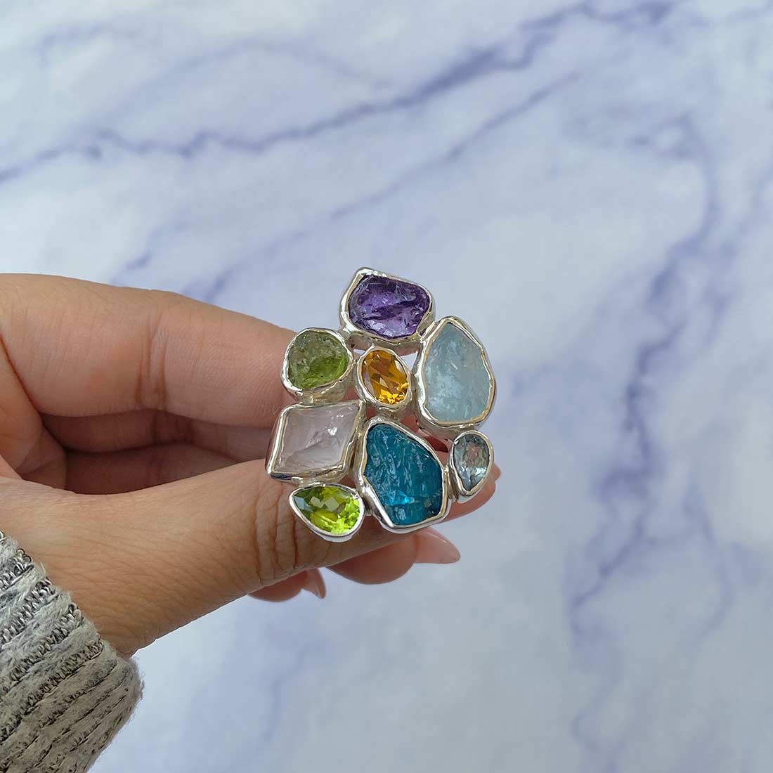 Multi Gemstone Adjustable Ring-(MLS-R-18.)