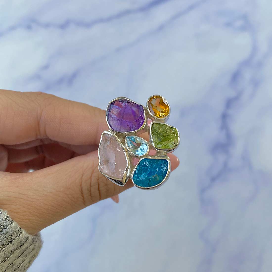 Multi Gemstone Adjustable Ring-(MLS-R-19.)