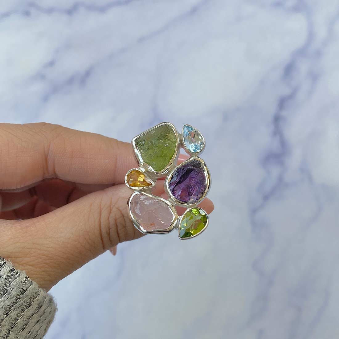 Multi Gemstone Adjustable Ring-(MLS-R-20.)
