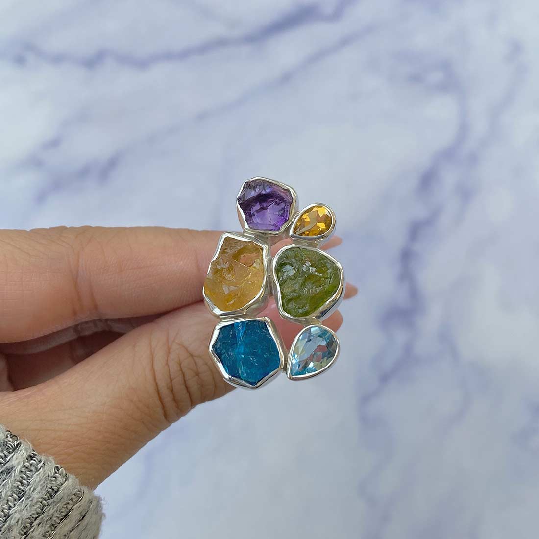 Multi Gemstone Adjustable Ring-(MLS-R-21.)