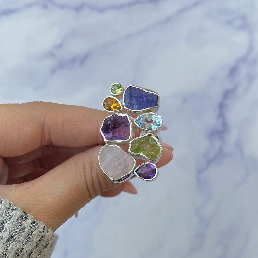 Multi Gemstone Adjustable Ring-(MLS-R-22.)