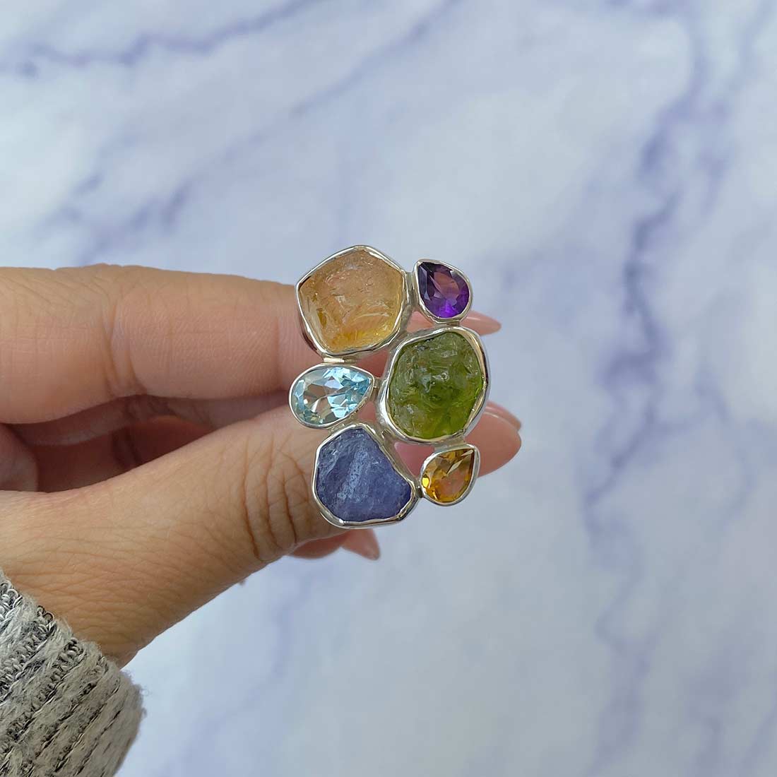 Multi Gemstone Adjustable Ring-(MLS-R-23.)