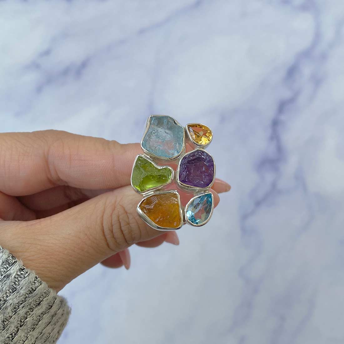 Multi Gemstone Adjustable Ring-(MLS-R-24.)