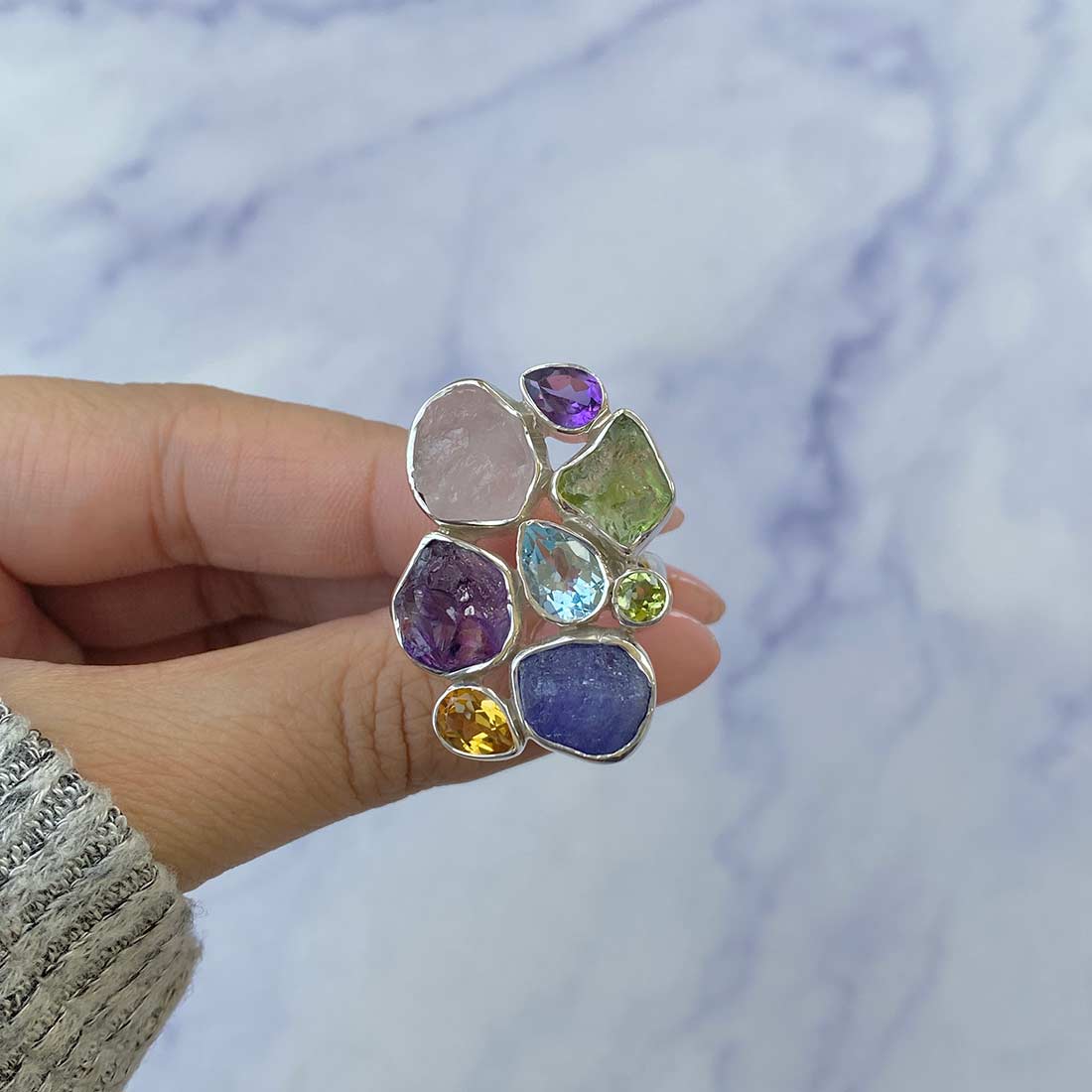 Multi Gemstone Adjustable Ring-(MLS-R-27.)