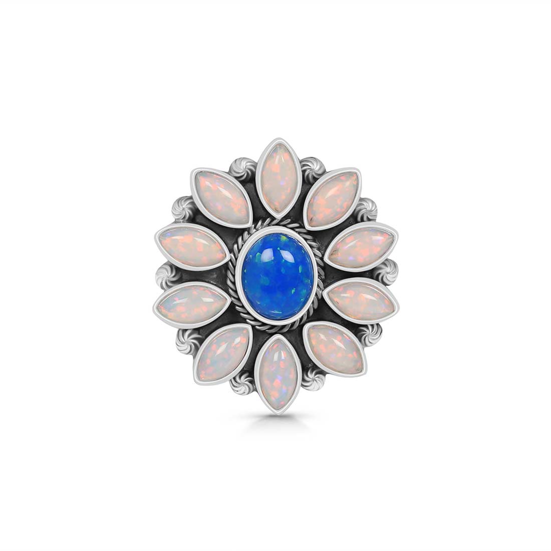 Neon Opal And Aura Opal Flower Adjustable Ring-(NOP-FLR-14.)