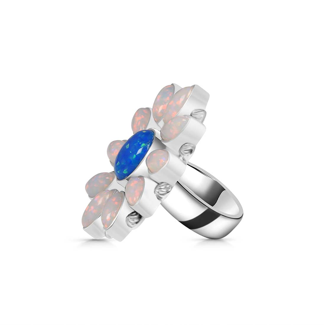 Neon Opal And Aura Opal Flower Adjustable Ring-(NOP-FLR-14.)