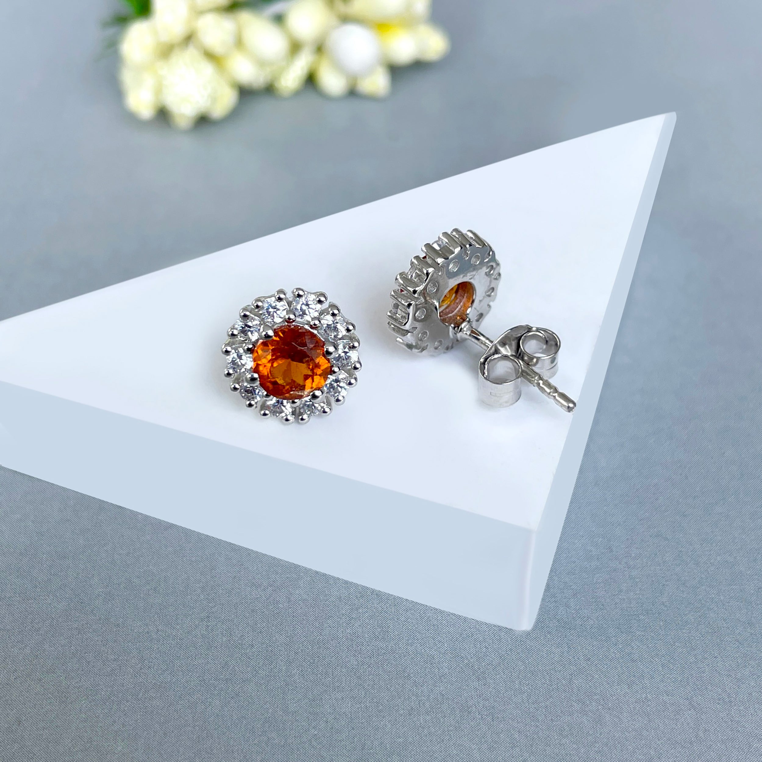 Orange Kyanite Stud Earrings-(OKY-SE-1268.)