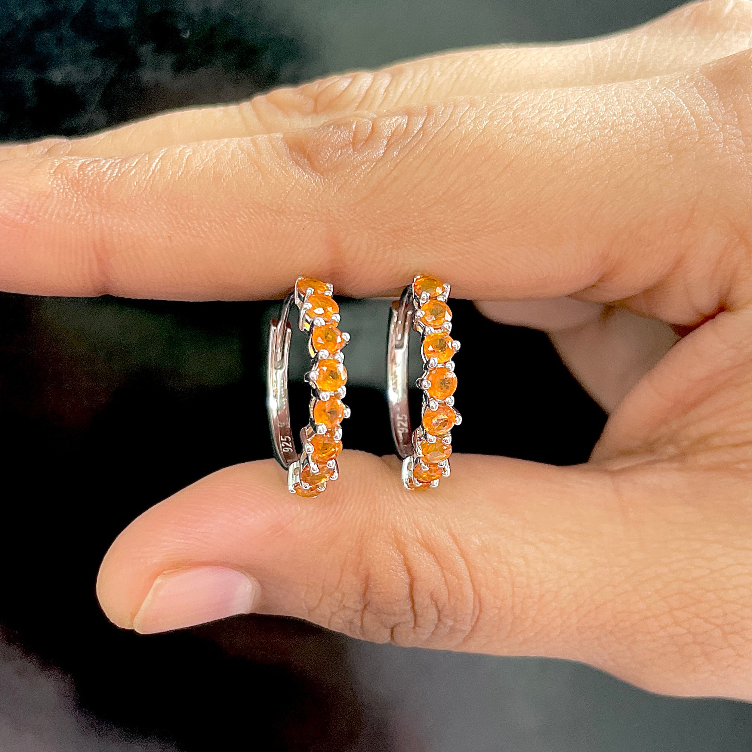 Orange Kyanite Hoop Earrings-(OKY-SE-1276.)