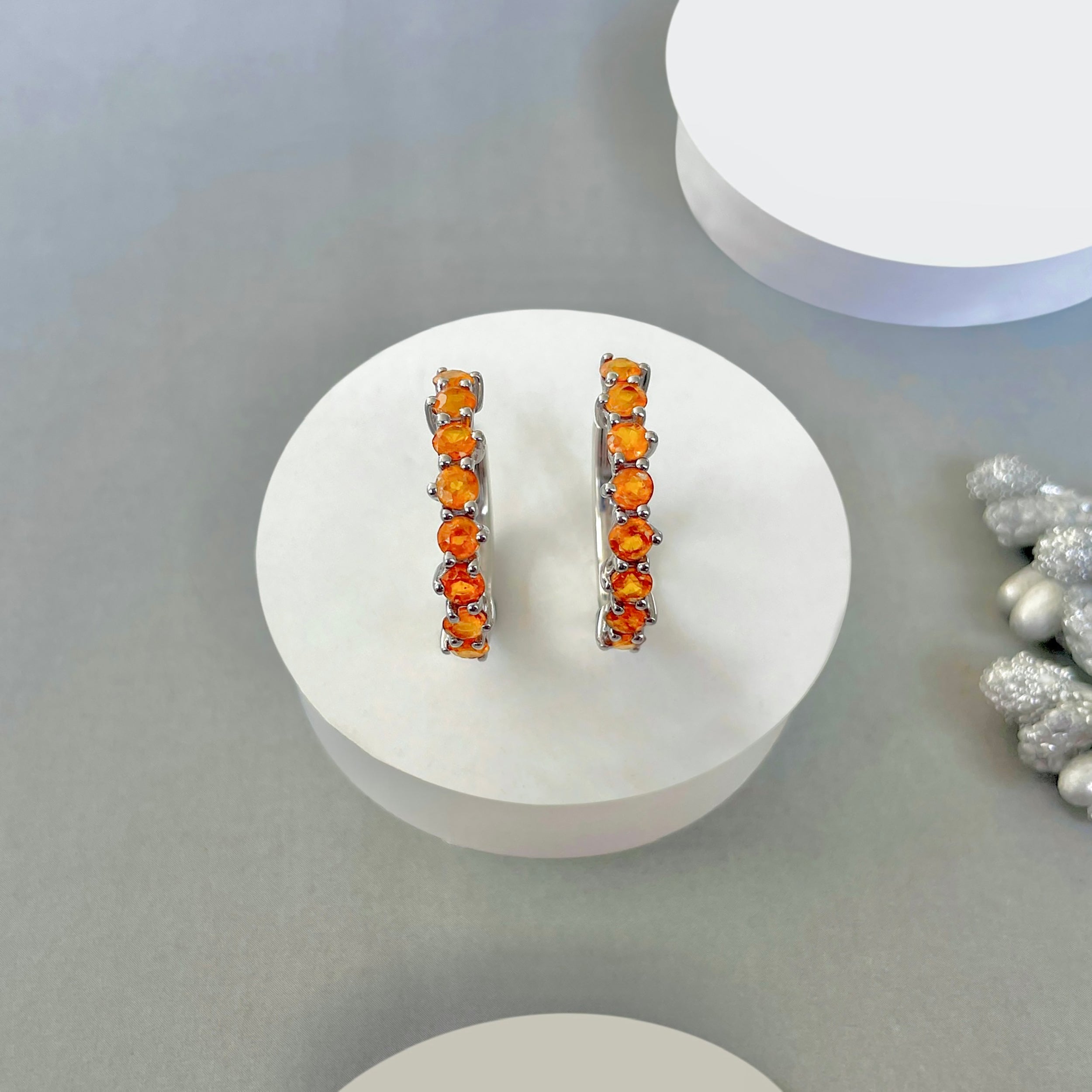 Orange Kyanite Hoop Earrings-(OKY-SE-1276.)